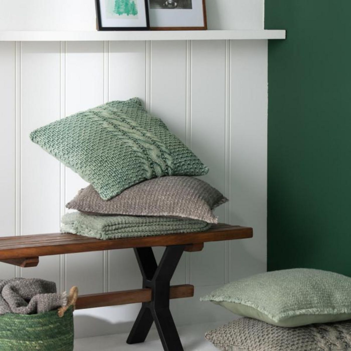 Paris Prix Coussin en Tricot Tressé  Helena  50x50cm Vert