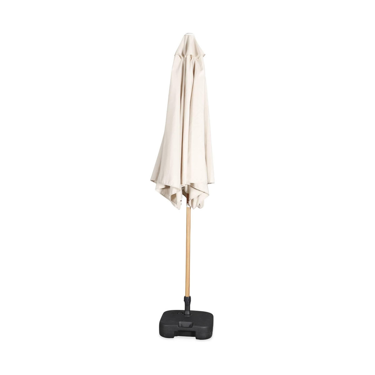 SWEEEK Parasol droit rond sable Ø293cm mât central en aluminium imitation bois. orientable et manivelle d'ouverture