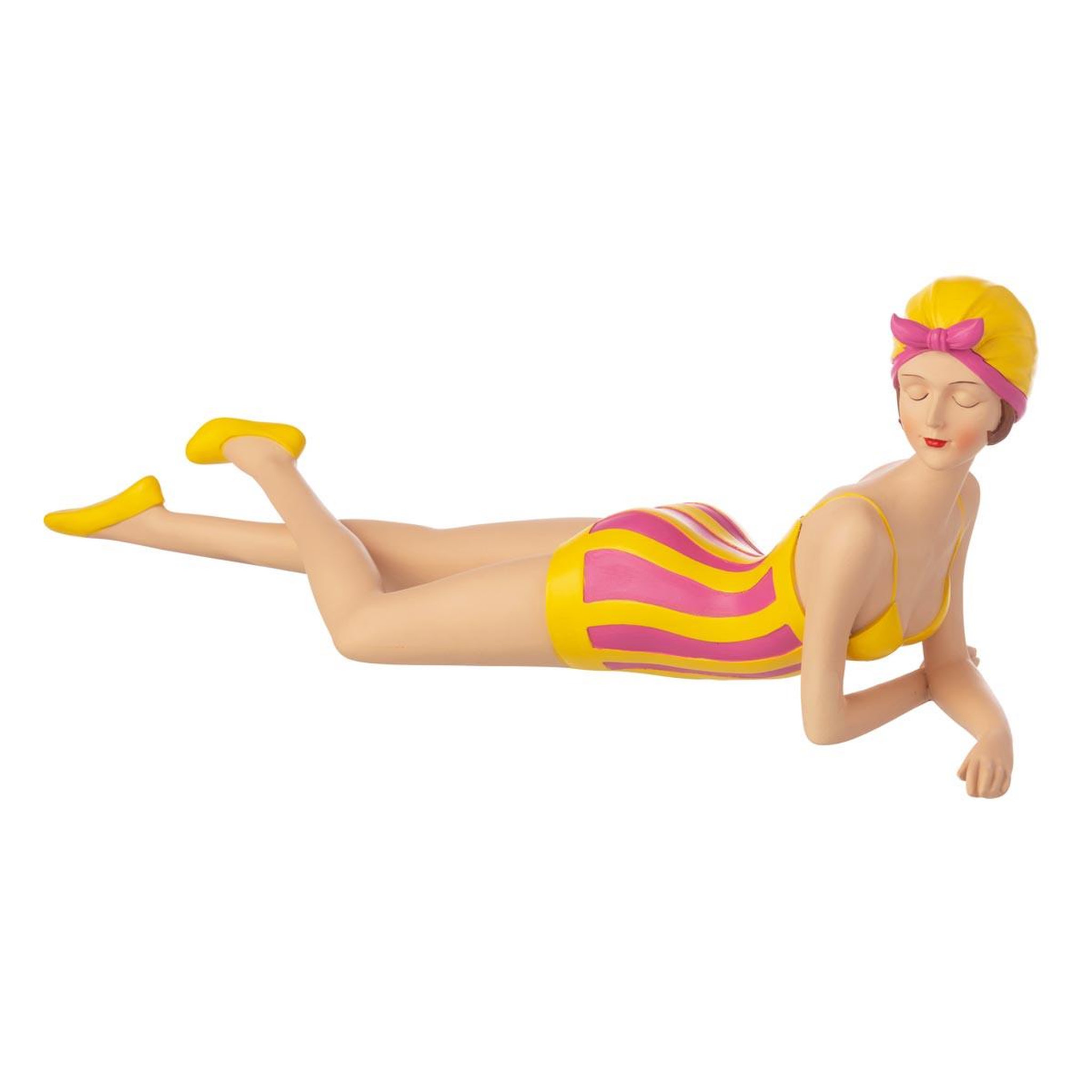 J-LINE Statuette femme  maillot de bain  54cm jaune & rose