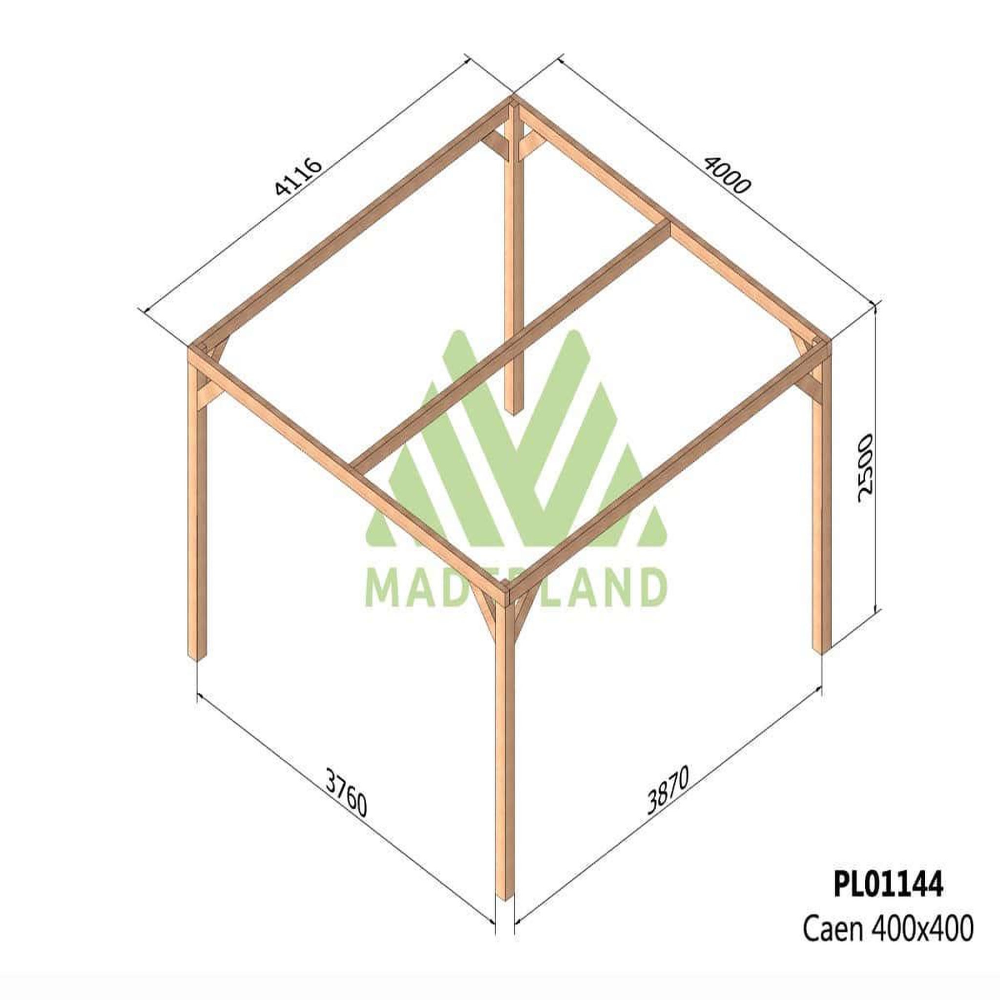 Voir la diapositive 3 : JARDIDECO Pergola en bois lamellé-collé caen 400 x 400 cm - maderland