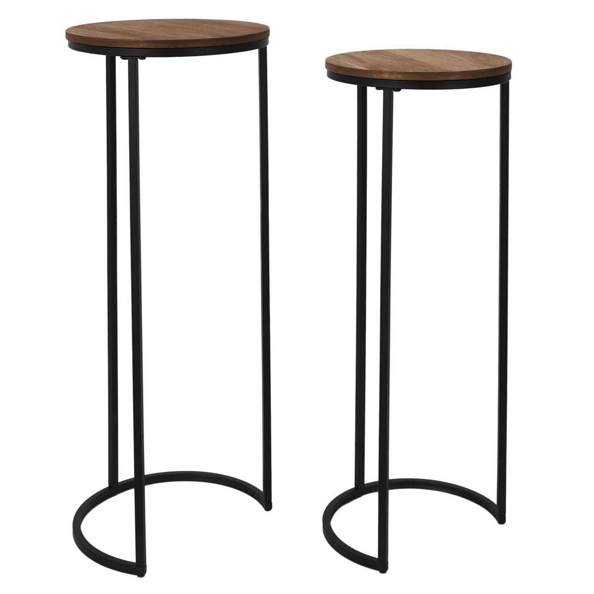 The Home Deco Factory Lot de 2 selettes gigognes effet acacia et métal VISBY - Marron et noir