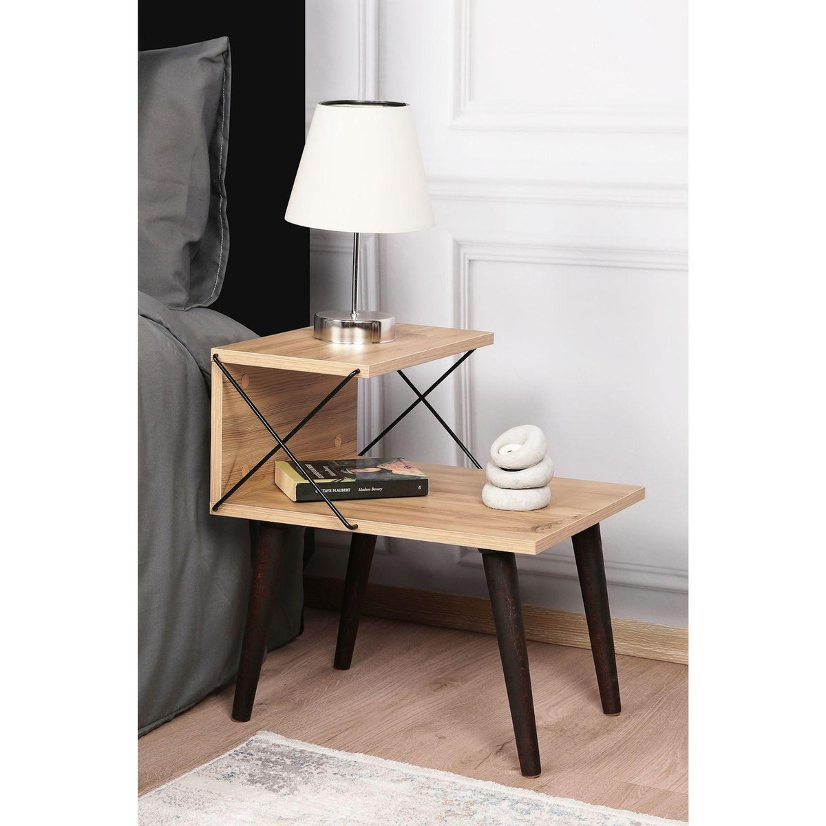 TOILINUX Table d'appoint en bois et métal NINO