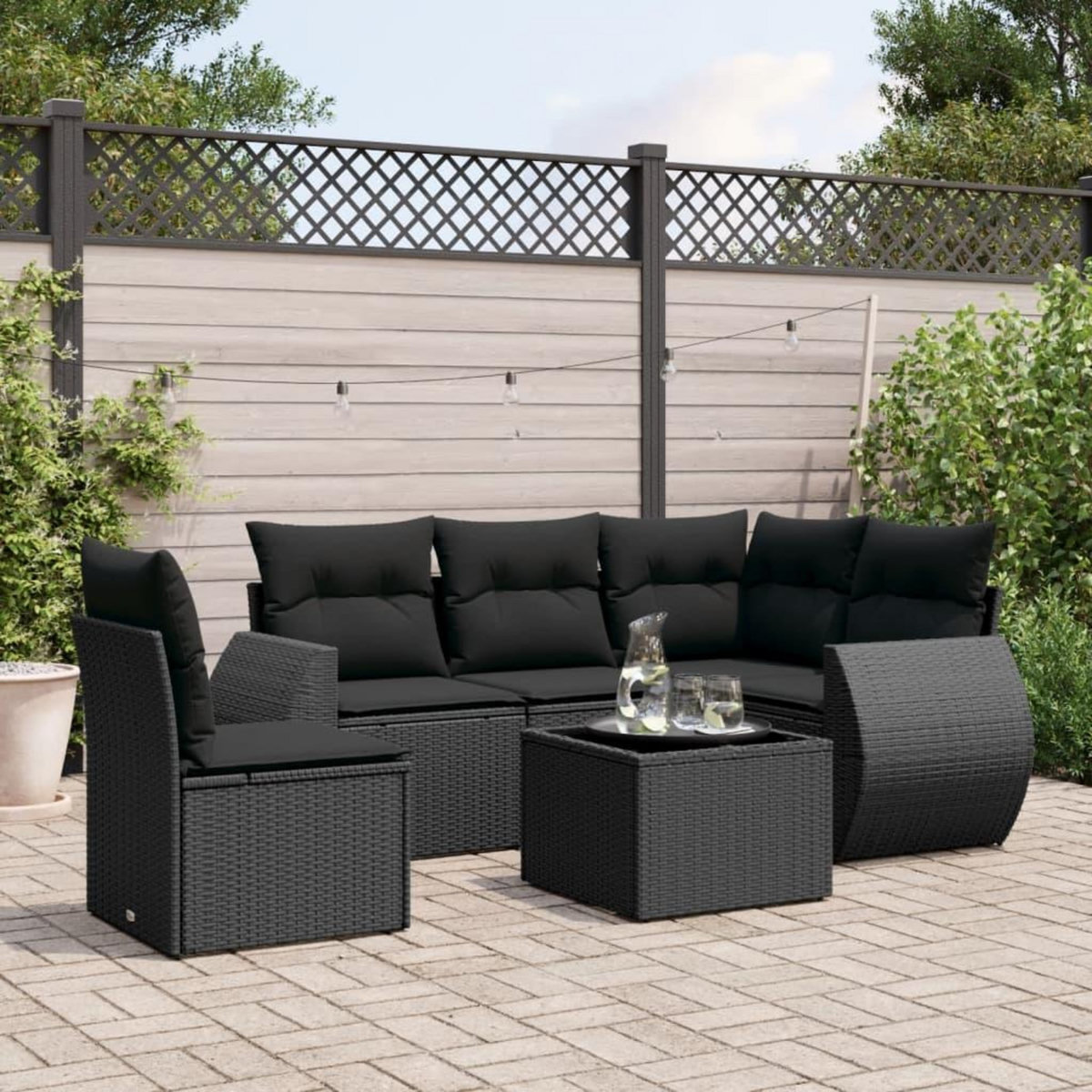 VIDAXL Salon de jardin 6 pcs avec coussins noir resine tressee