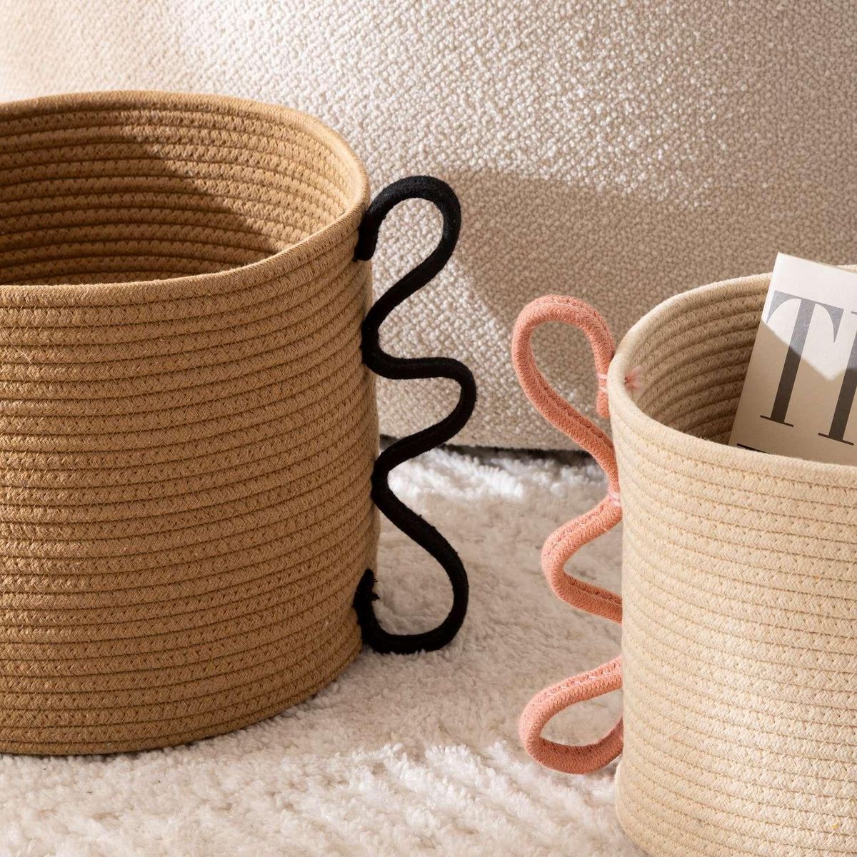 ATMOSPHERA Ensemble de 2 paniers en coton et polyester - Beige et marron