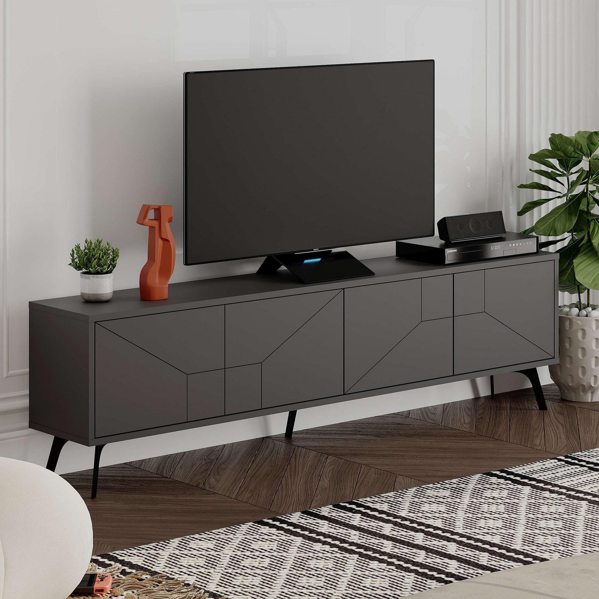 Voir la diapositive 3 : Habitat et Jardin Meuble tv en bois  dune  - 180 x 29 x 50 cm - gris anthracite