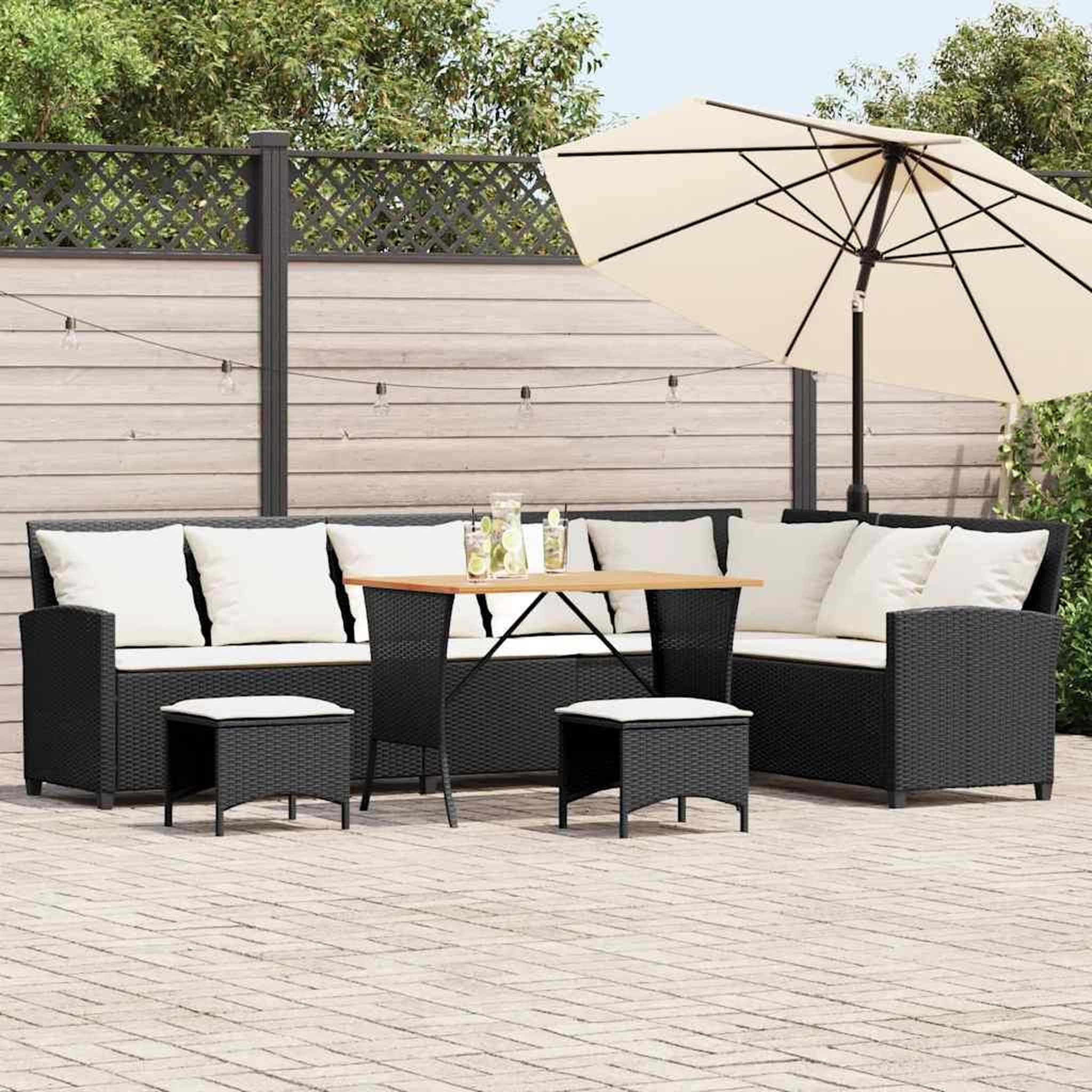 VIDAXL Salon de jardin 4 pcs avec coussins forme L noir resine tressee