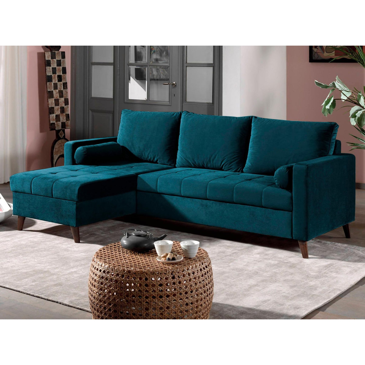 BEST MOBILIER Polar - canapé d'angle réversible convertible - en velours au design scandinave - 4 places