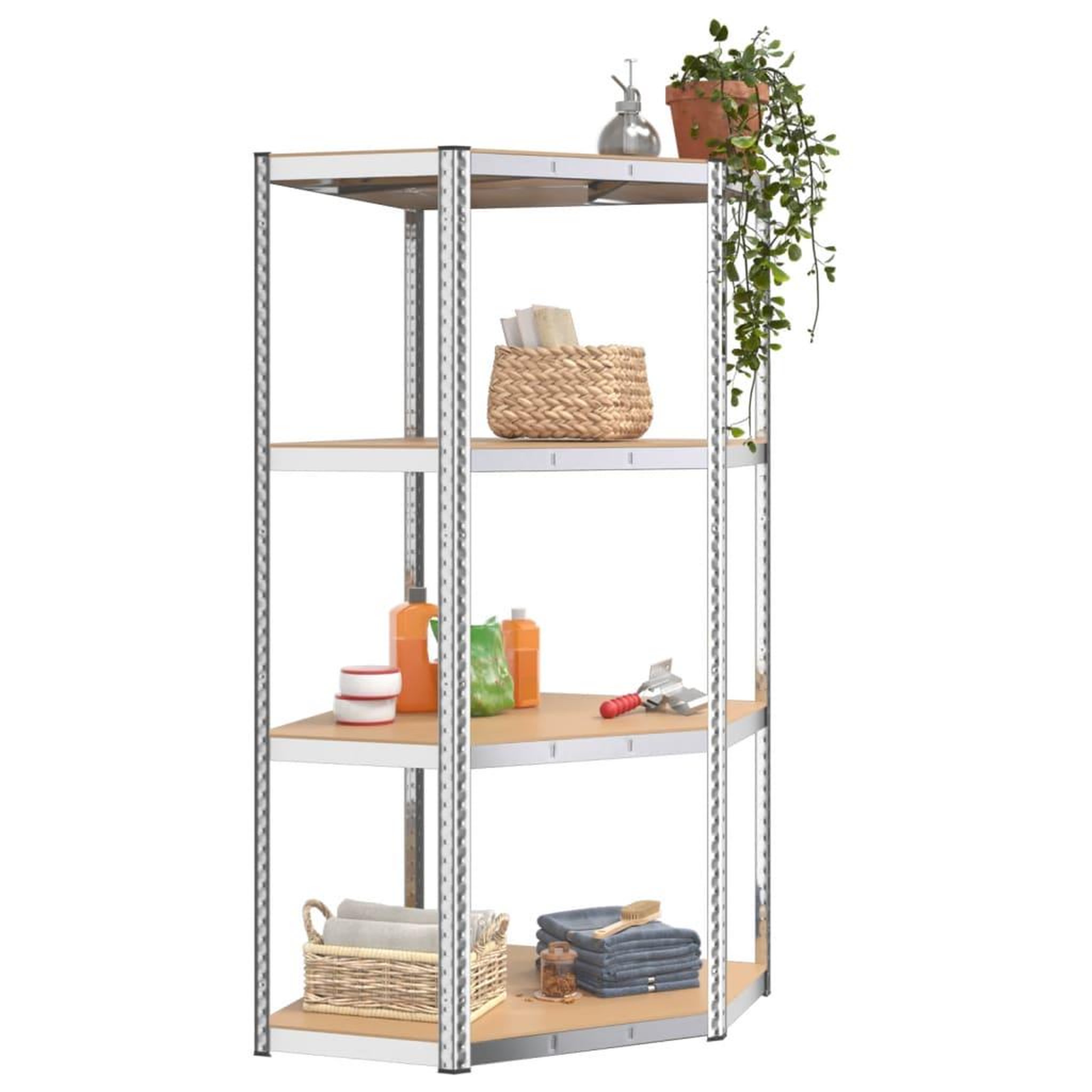 Voir la diapositive 3 : VIDAXL Etagere d'angle a 4 niveaux Argente Acier et bois d'ingenierie