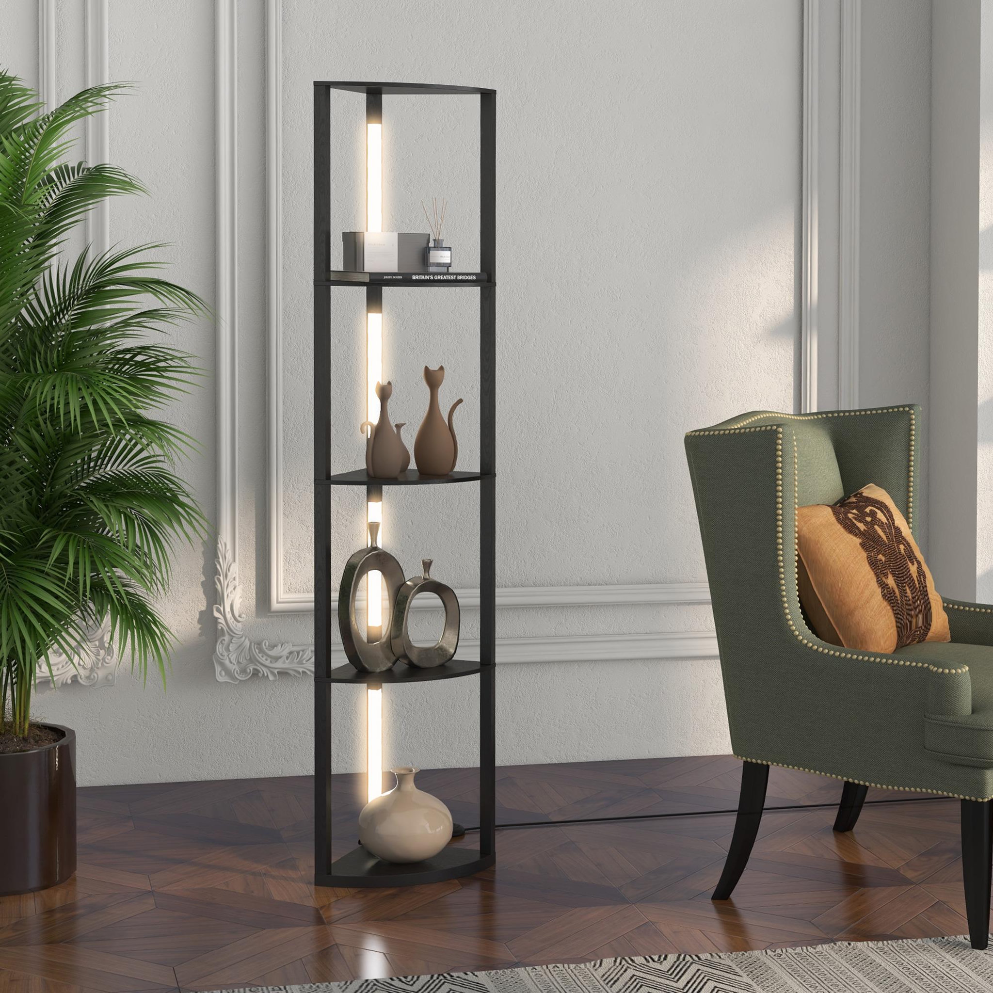 Voir la diapositive 2 : HOMCOM Lampadaire étagère LED d'angle réglable 4 niveaux design noir