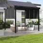 Voir la diapositive 2 : OUTSUNNY Pergola 3 toiles coulissantes - dim. 2,97L x 2,97l x 2,38H m - acier époxy polyester haute densité anthracite