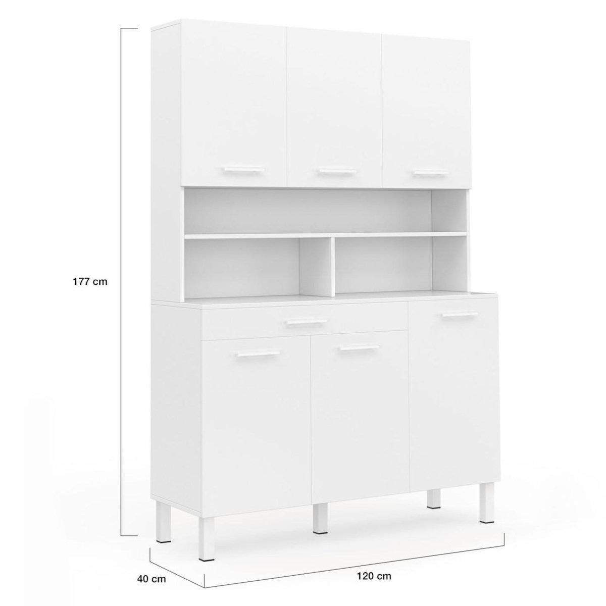 ID MARKET Buffet de cuisine 120 CM CINA 6 portes + tiroir blanc et blanc brillant