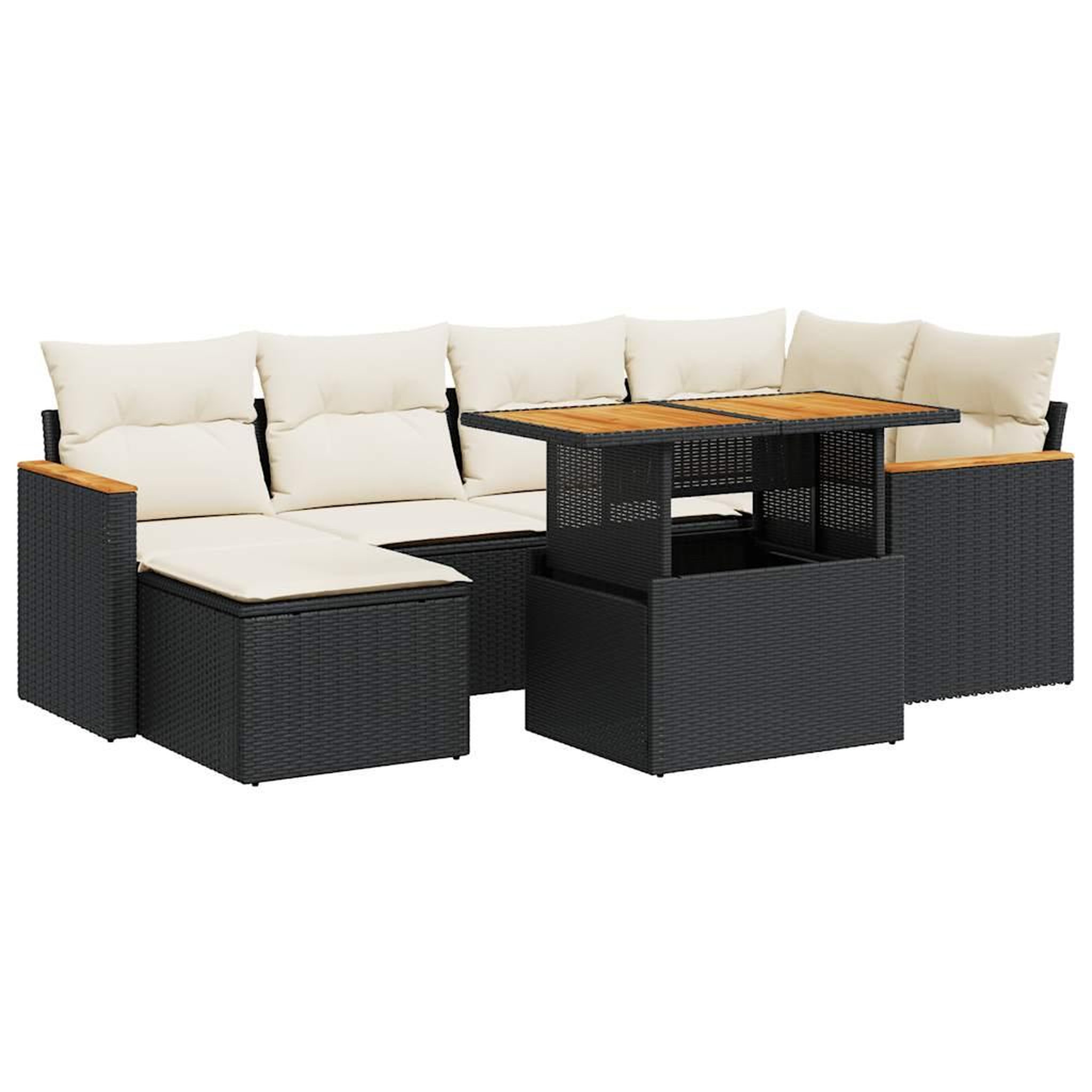 Voir la diapositive 2 : VIDAXL Salon de jardin avec coussins 7 pcs noir resine tressee acacia
