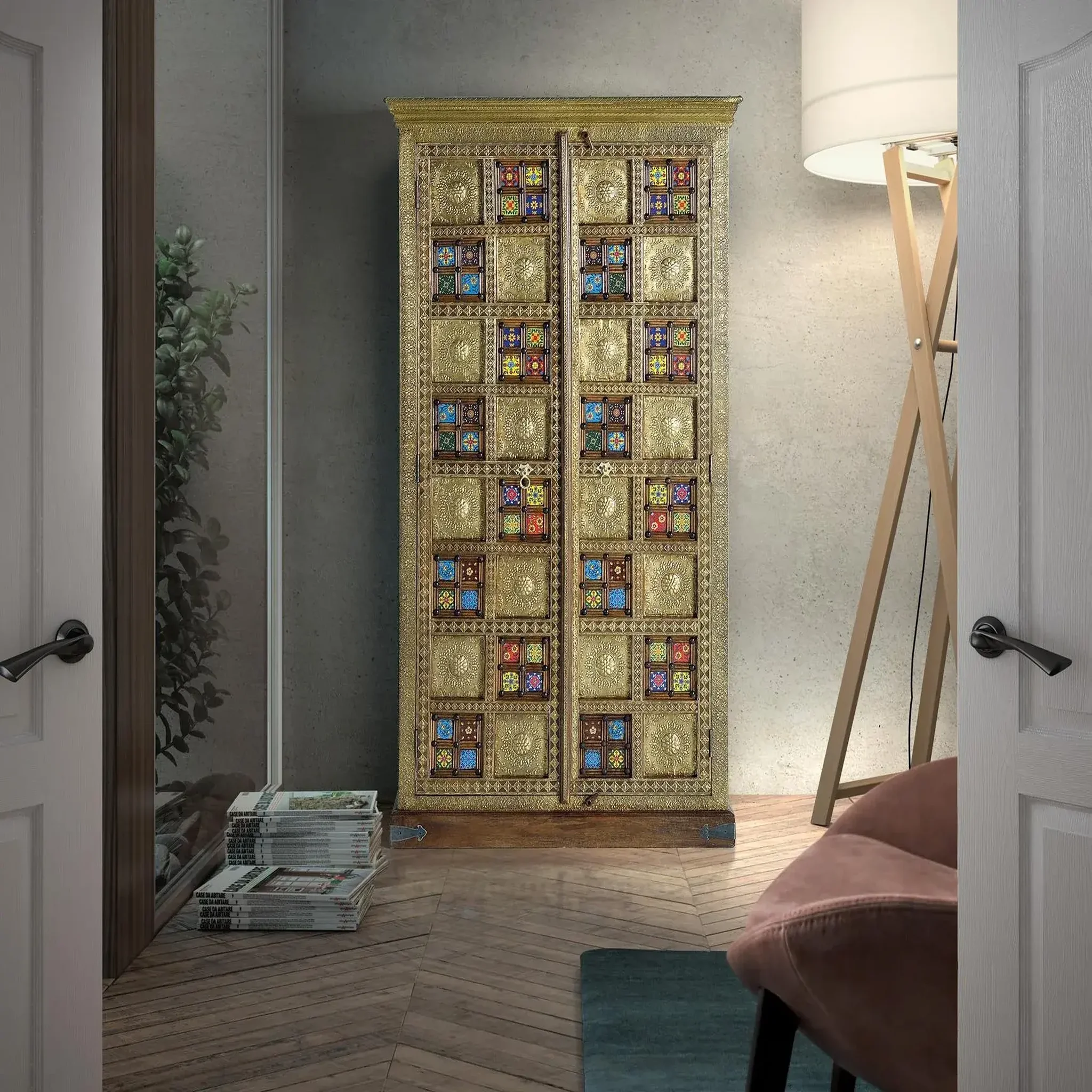 Voir la diapositive 2 : GINER Y COLOMER SL Armoire en bois d'acacia 100cm style artisanal ethnique