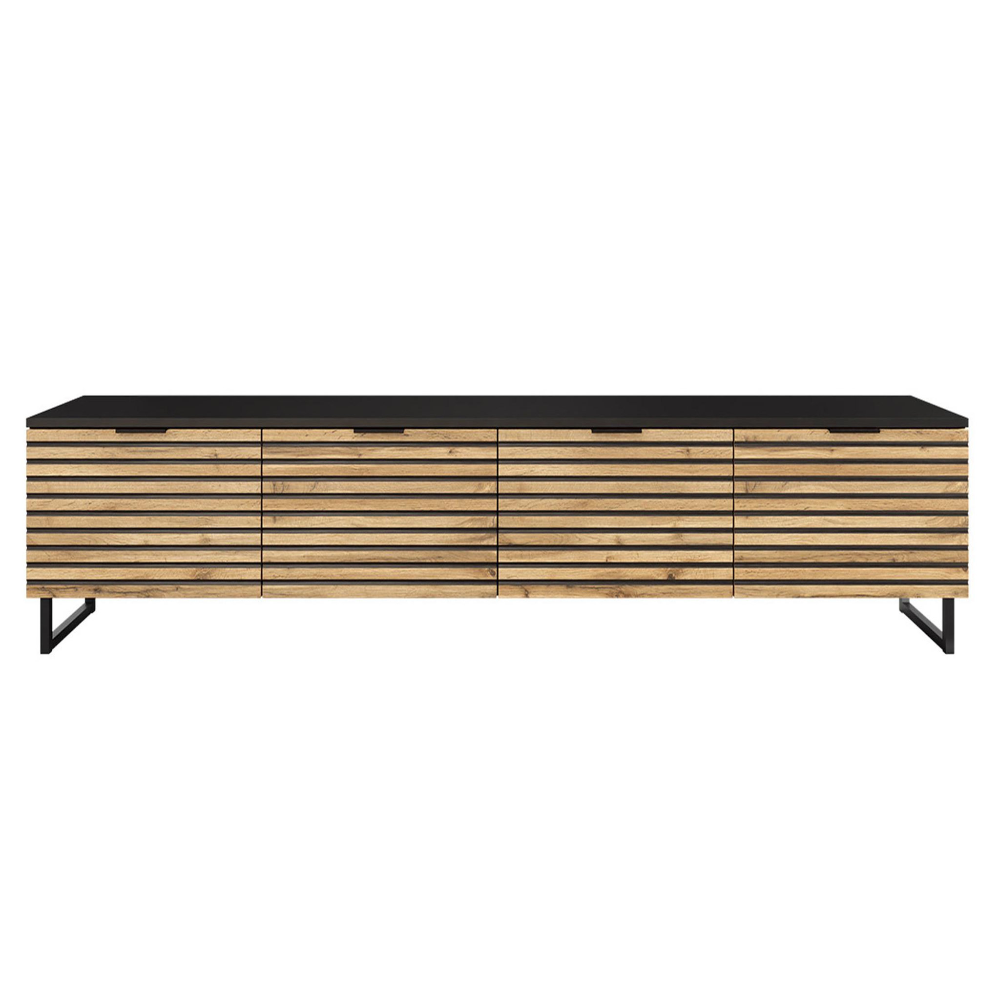 Voir la diapositive 5 : BEST MOBILIER Olympie - meuble tv - effet bois et noir - 4 portes - 200 cm
