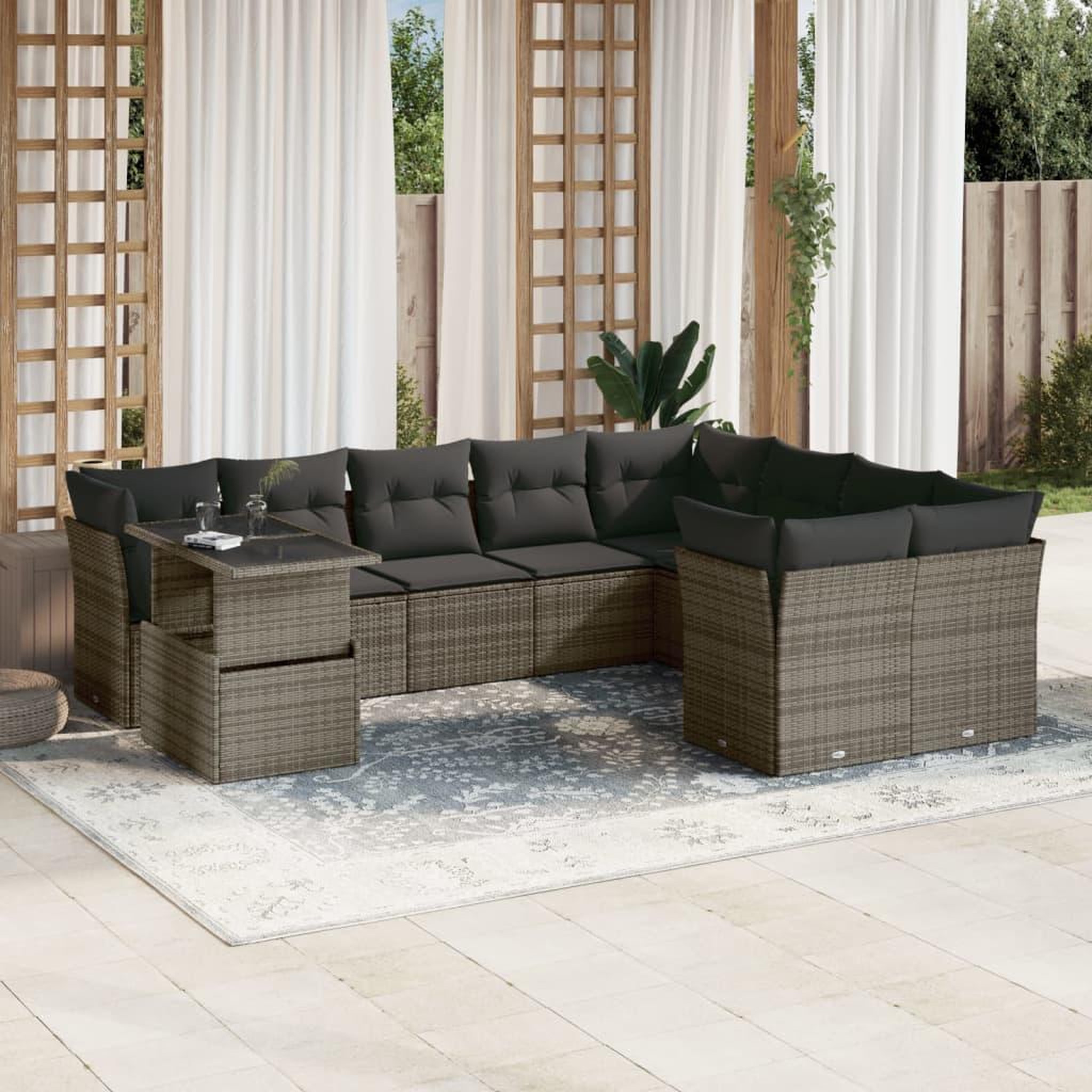 VIDAXL Salon de jardin avec coussins 10 pcs gris resine tressee