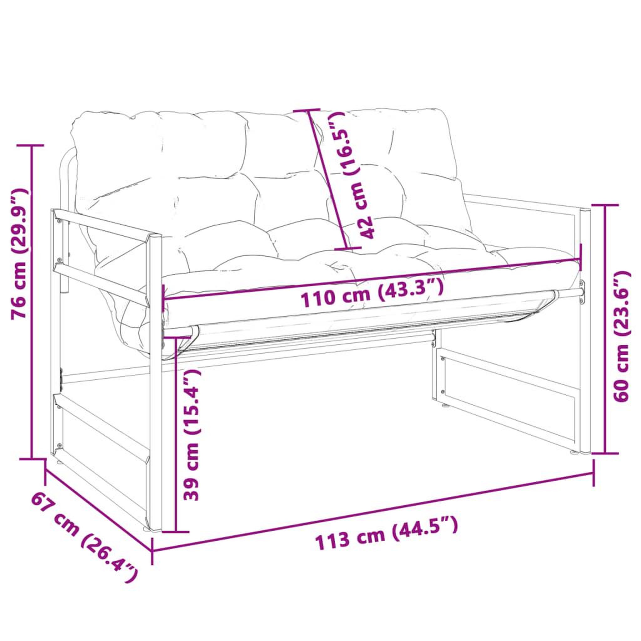 Voir la diapositive 6 : VIDAXL Banc de jardin avec coussin anthracite 113 cm acier