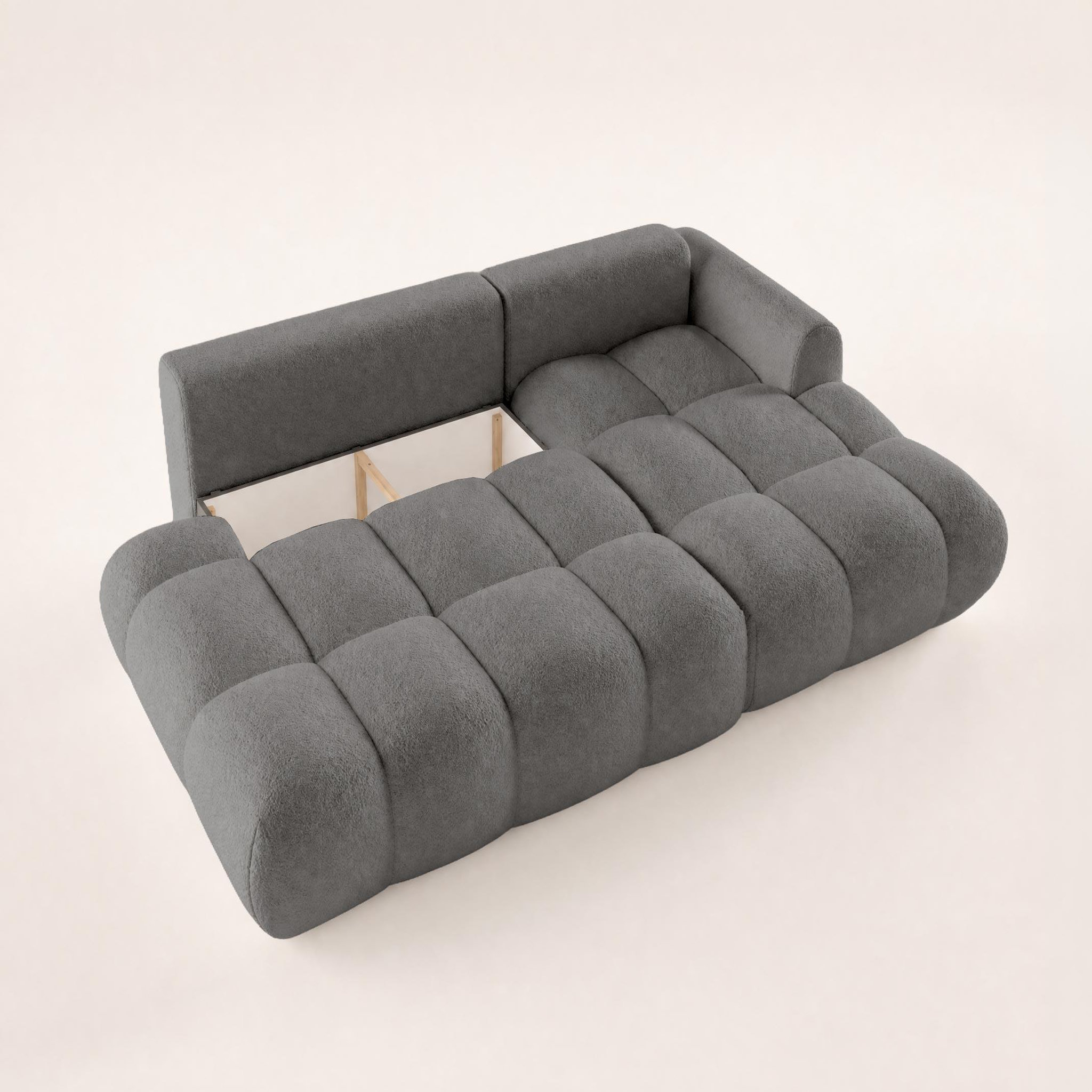 Voir la diapositive 5 : BEST MOBILIER Yulin - canapé d'angle ouvert droit 4 places convertible avec coffre en tissu bouclette