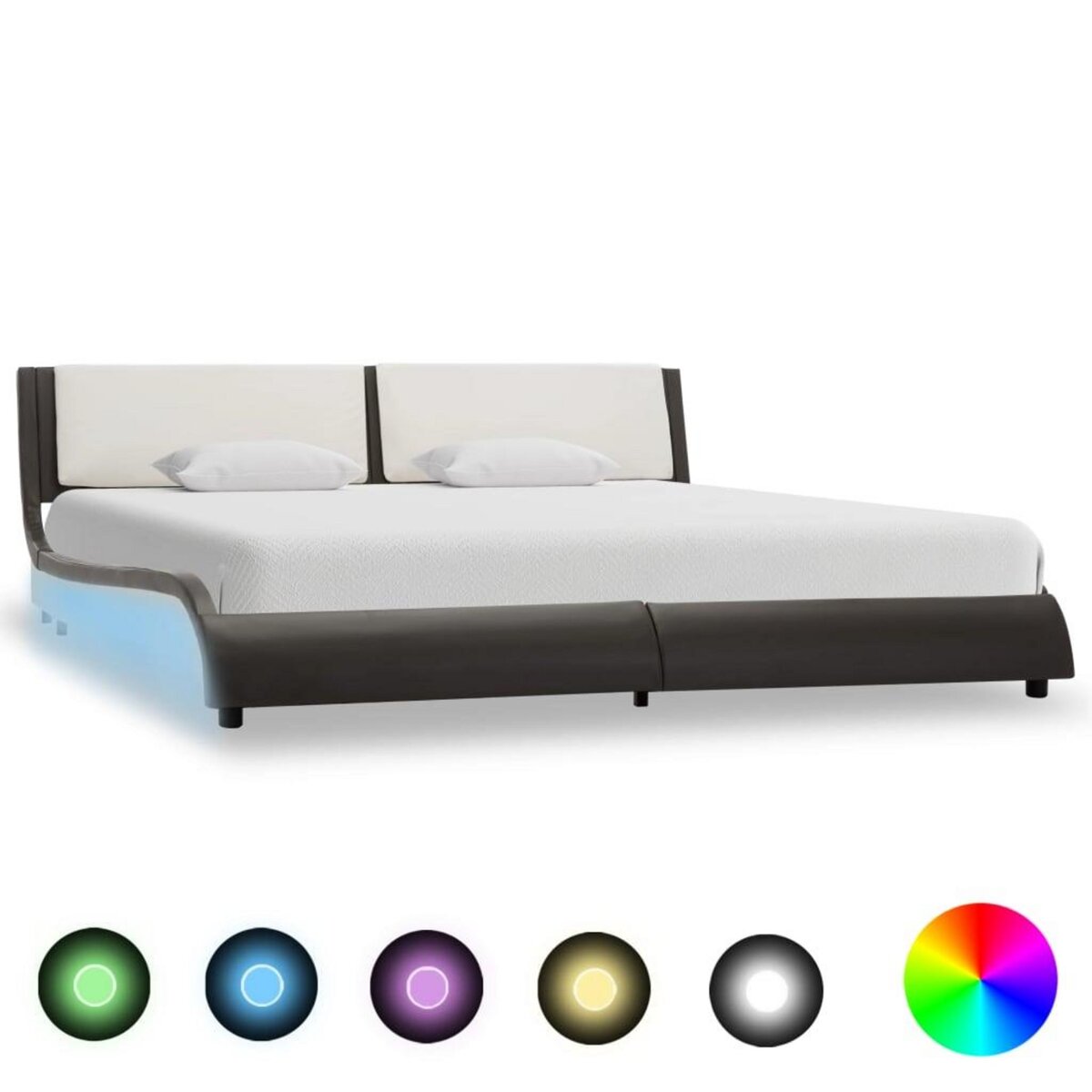 VIDAXL Cadre de lit avec LED Gris et blanc Similicuir 160 x 200 cm