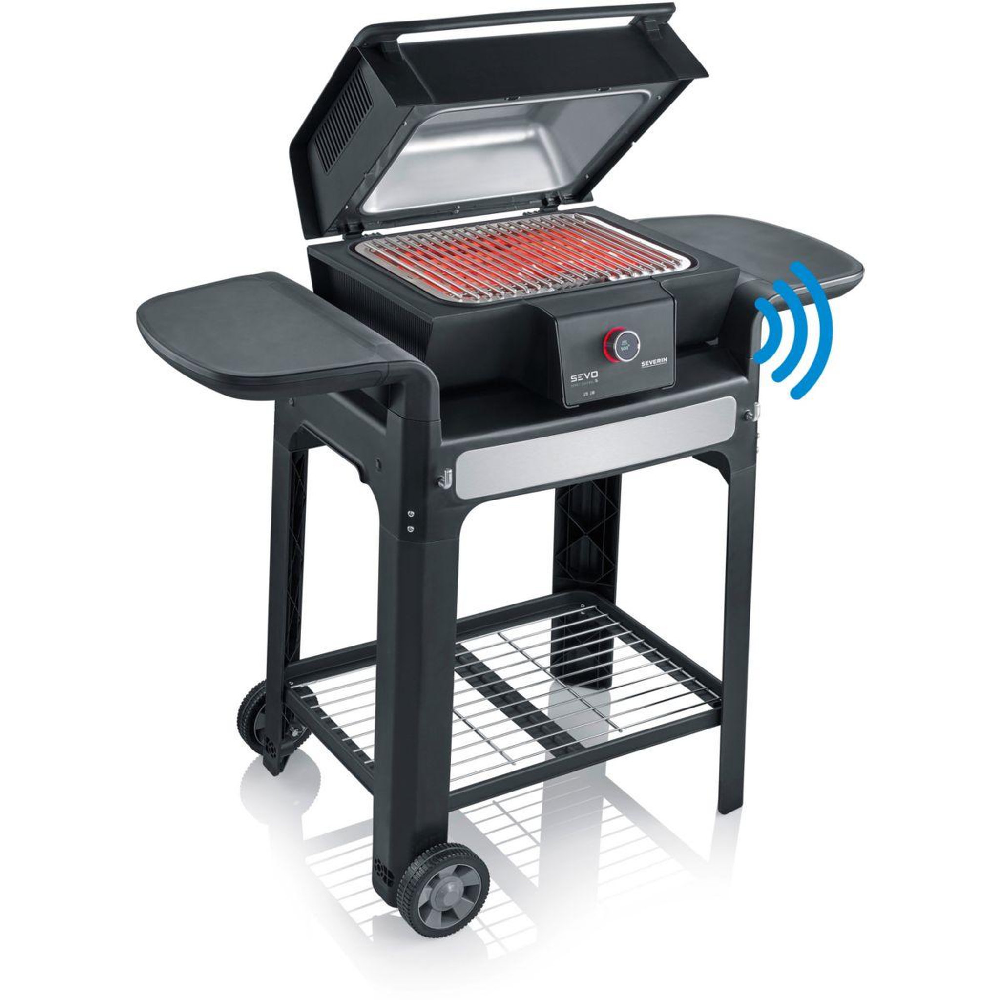 Voir la diapositive 1 : SEVERIN Barbecue électrique PG8139 noir sur chariot sonde connectée 41.5x31.5 cm