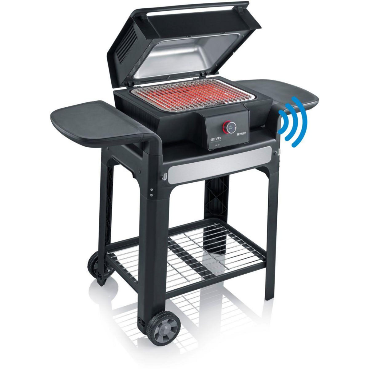SEVERIN Barbecue électrique PG8139 noir sur chariot sonde connectée 41.5x31.5 cm