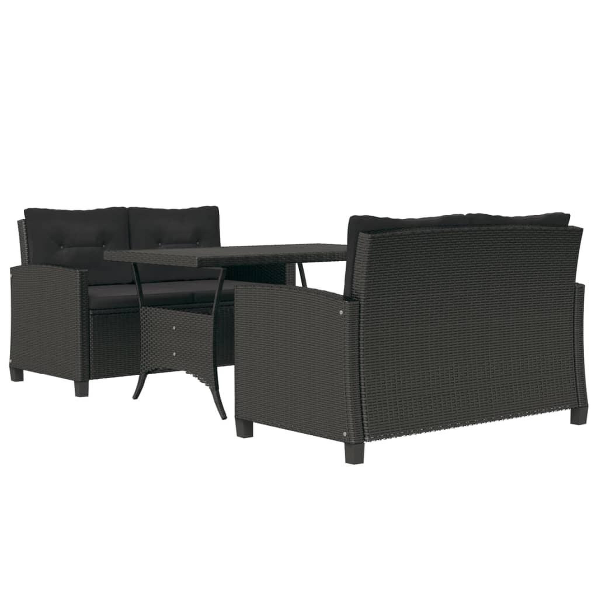 Voir la diapositive 3 : VIDAXL Ensemble a manger de jardin coussins noirs 3 pcs Resine tressee