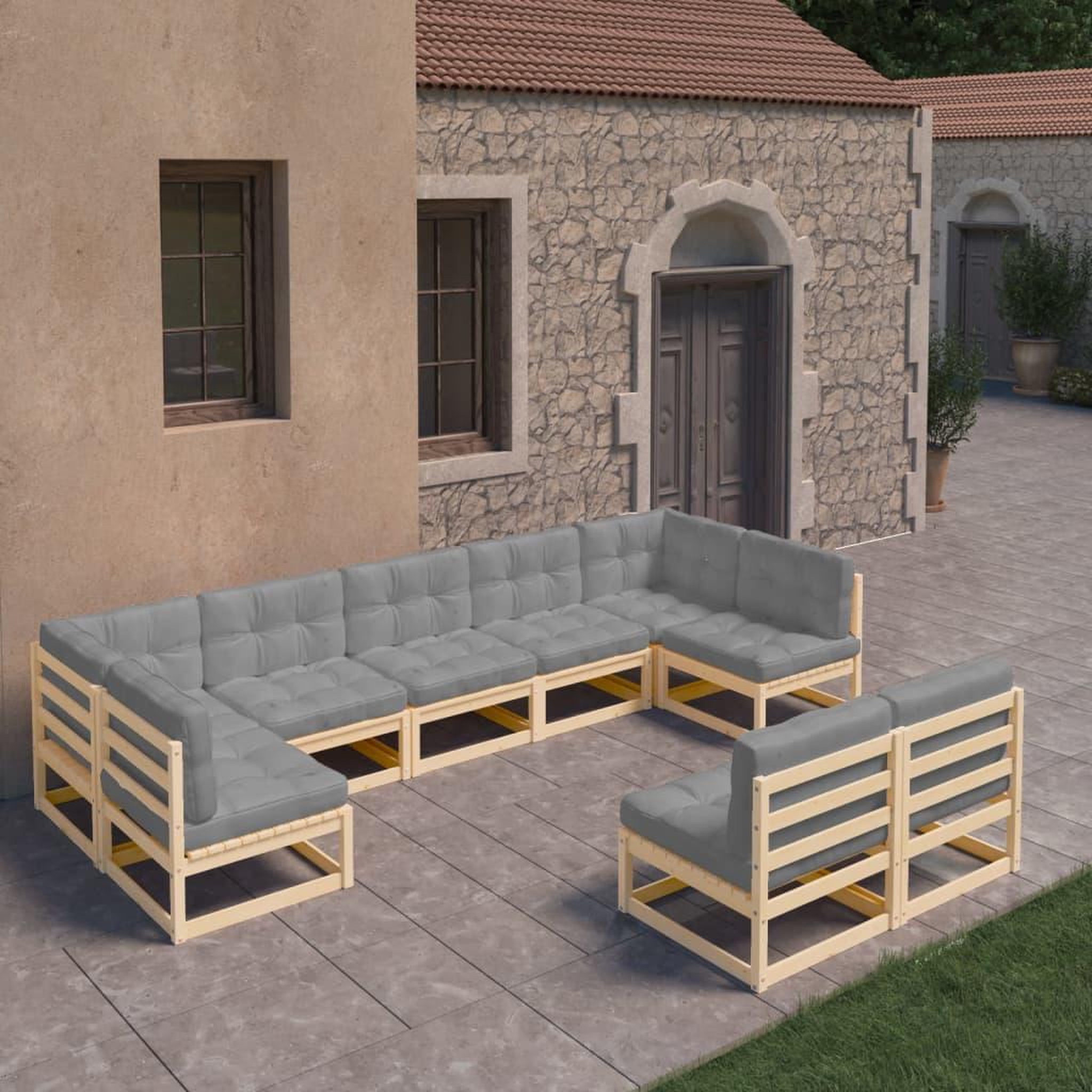 Voir la diapositive 1 : VIDAXL Salon de jardin 9 pcs avec coussins Bois de pin massif