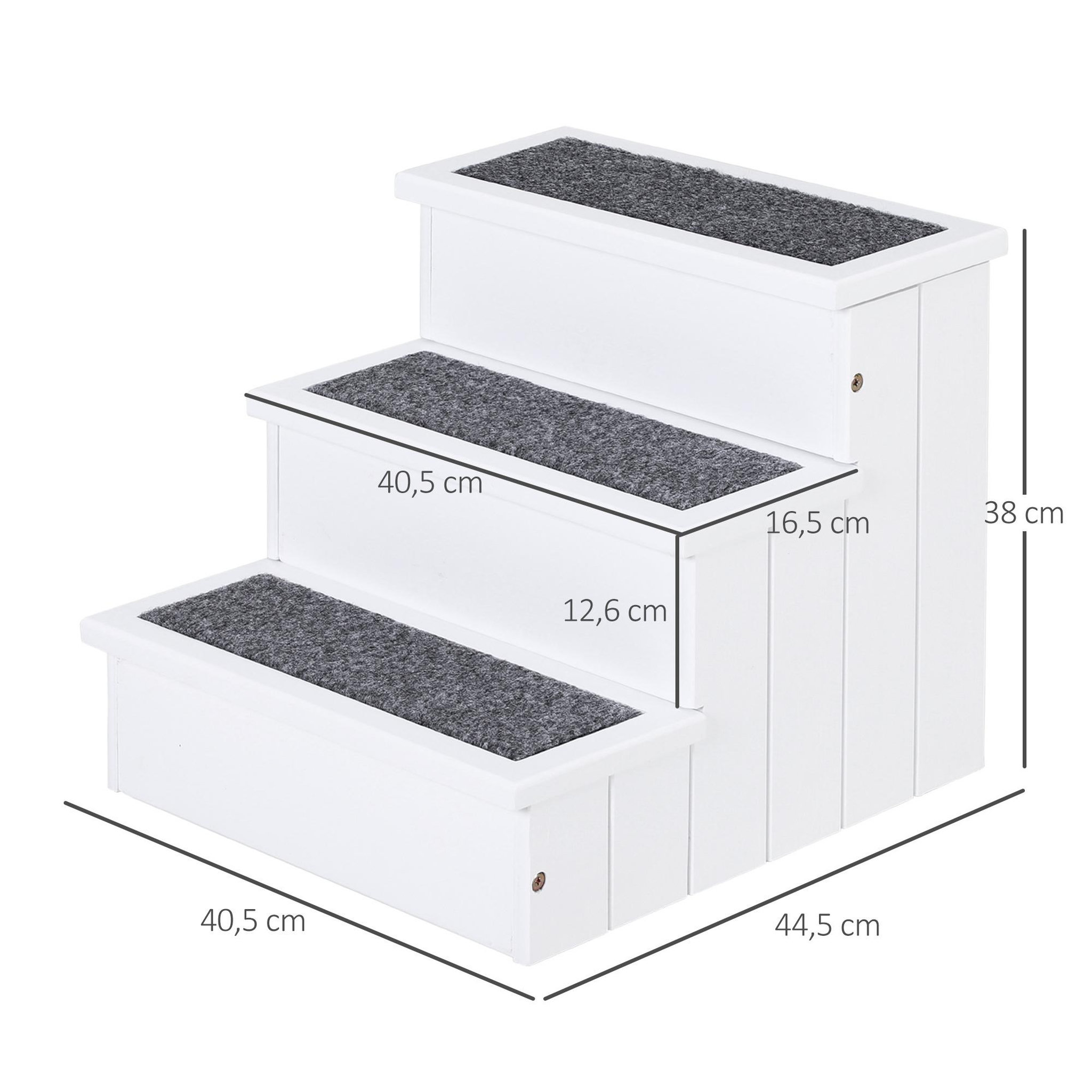 Voir la diapositive 3 : PAWHUT Escalier pour chien animaux rampe 3 marches revêtement tapis coffre interne rangement blanc