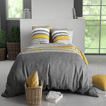 ATELIER DU COTON Parure housse de couette imprimée 100% coton 57fils STUDT. Coloris disponibles : Gris