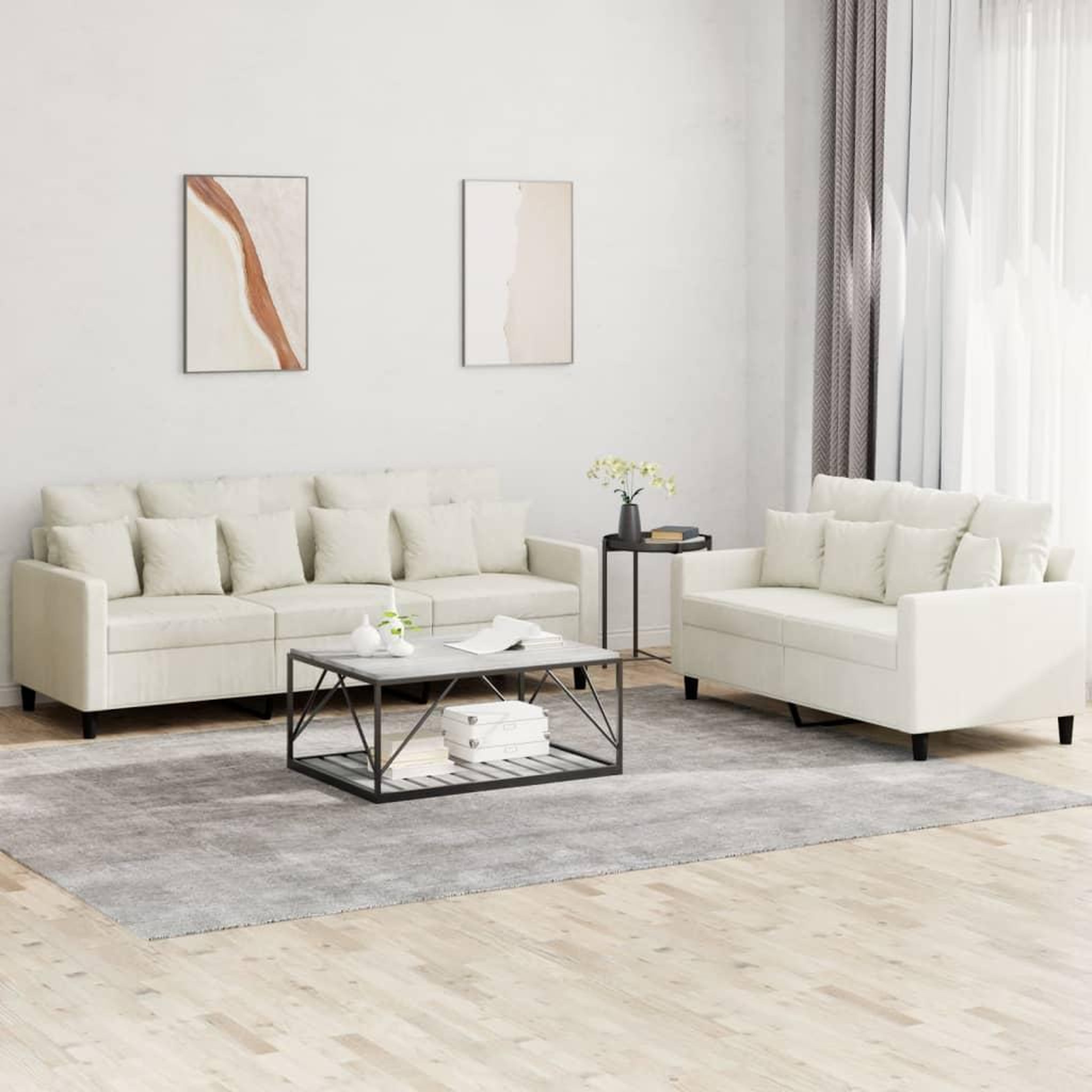 VIDAXL Ensemble de canapes 2 pcs avec coussins Creme Velours