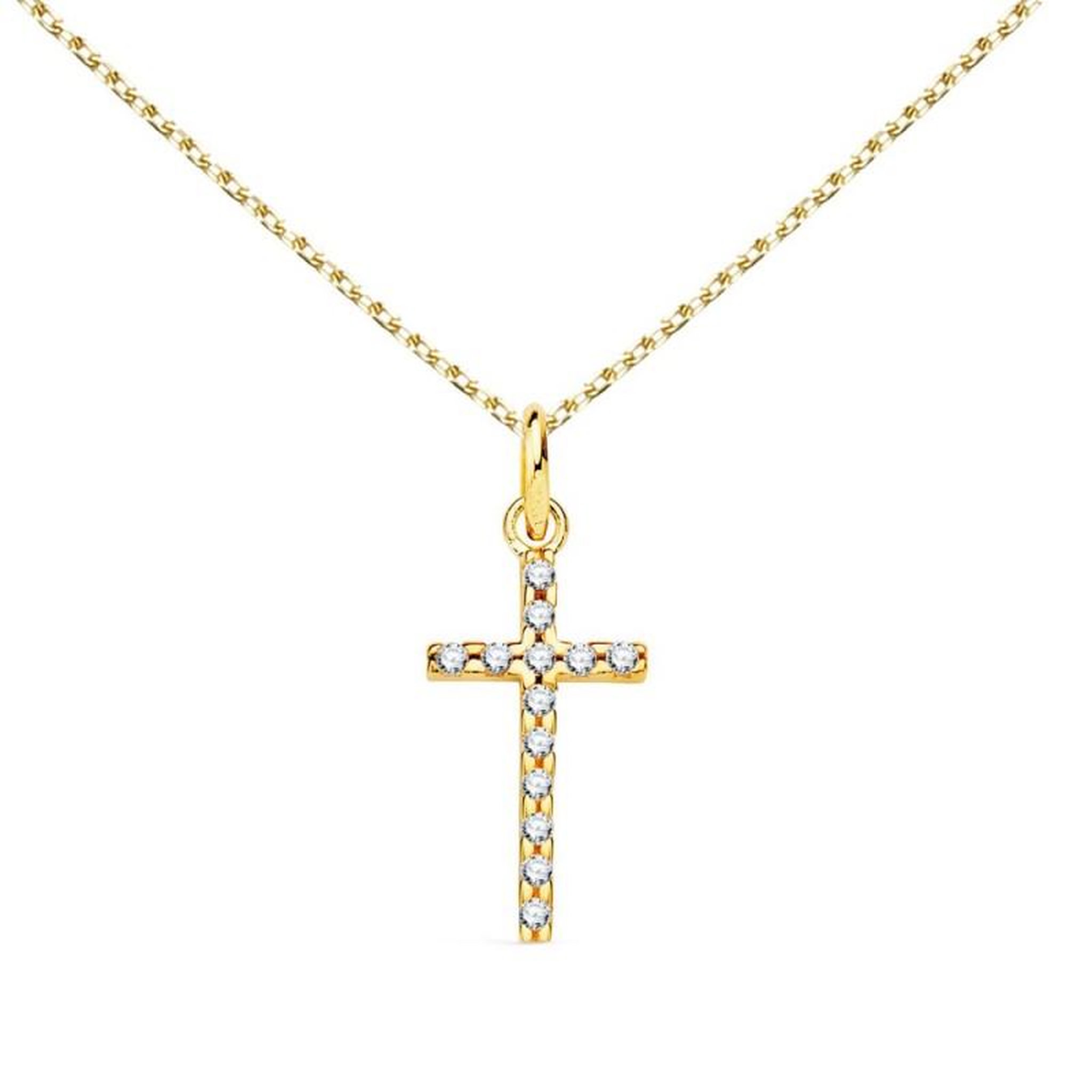 L'ATELIER D'AZUR Collier - Médaille Croix Or 18 Carats 750/000 Jaune et Zirconiums - Chaine Dorée