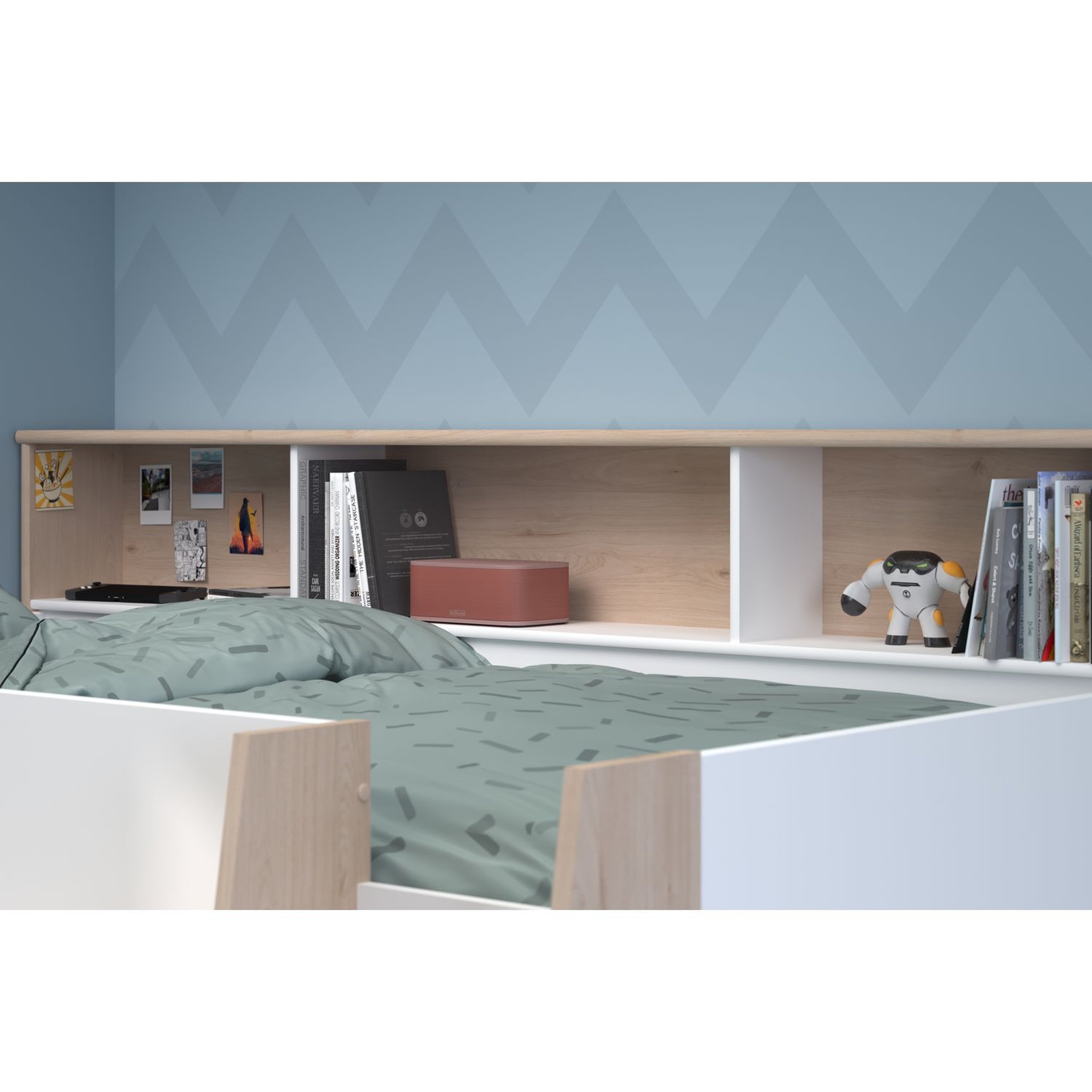 Voir la diapositive 4 : Lit combiné mi hauteur sommier inclus 90x200cm GREG