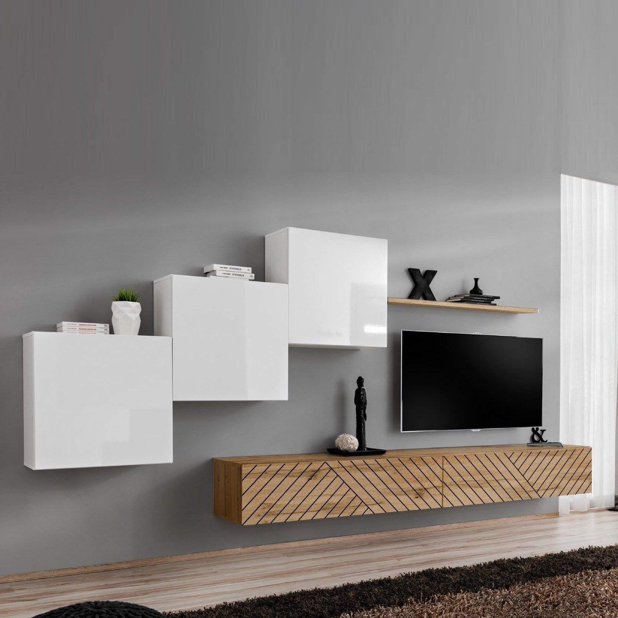 Paris Prix Ensemble meuble tv  switch lamel x  330cm naturel & blanc