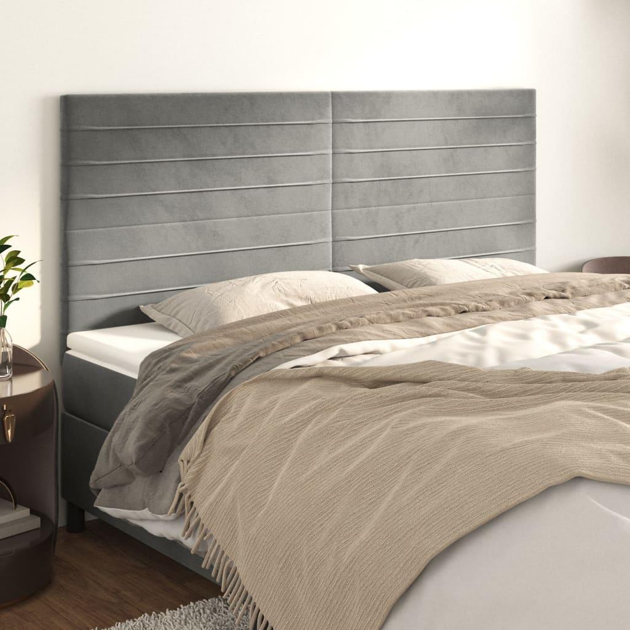 Voir la diapositive 1 : VIDAXL Tetes de lit 4 pcs Gris clair 90x5x78/88 cm Velours