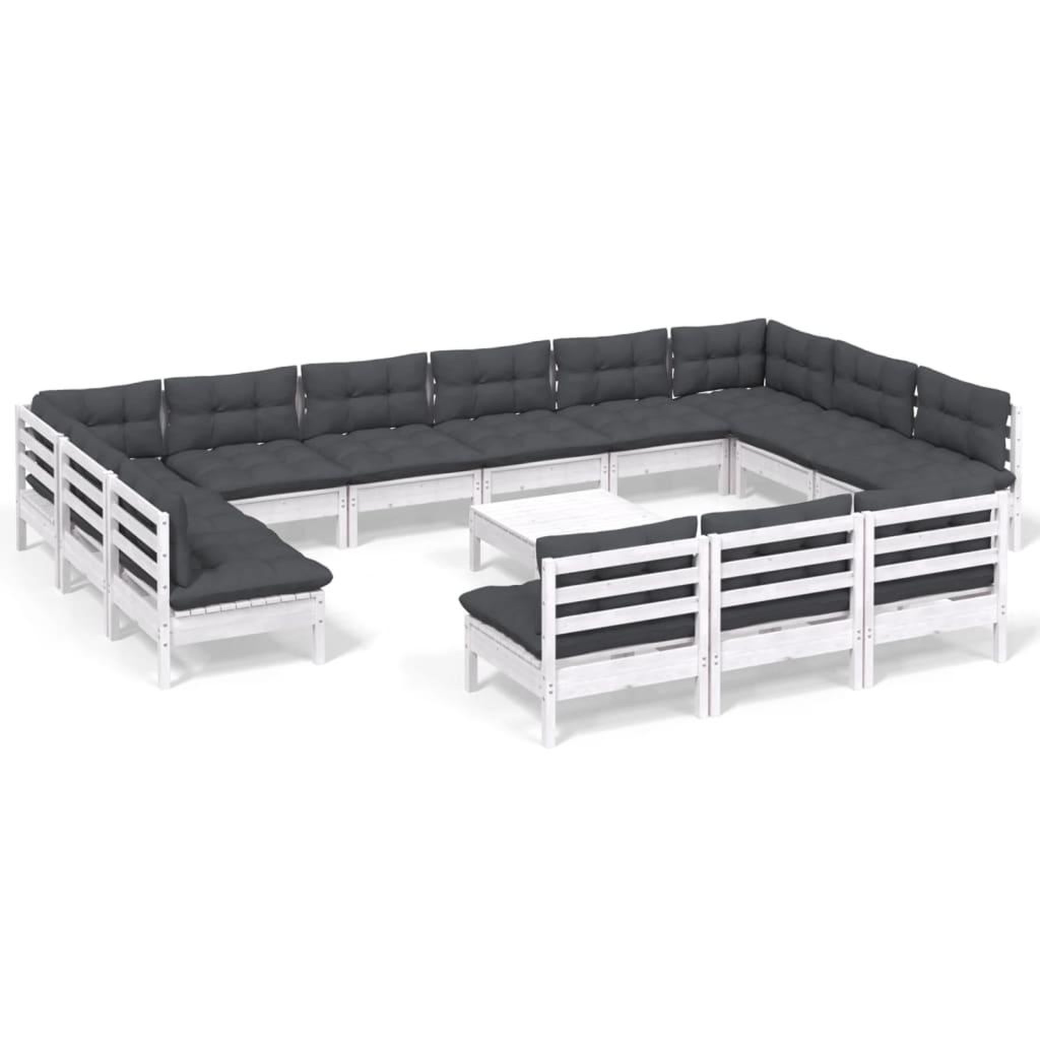 Voir la diapositive 2 : VIDAXL Salon de jardin 14 pcs avec coussins blanc bois de pin solide