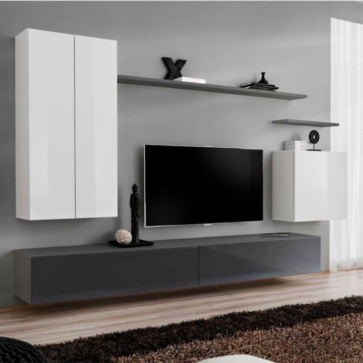 Paris Prix Meuble TV Mural Design  Switch II  270cm Blanc & Gris