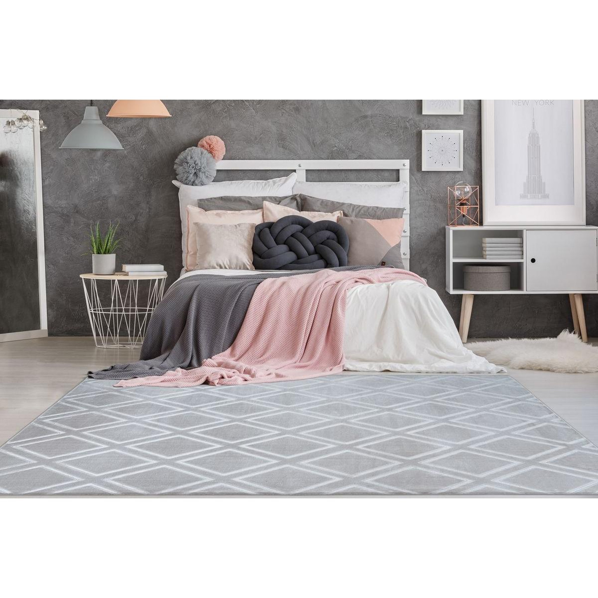 Voir la diapositive 2 : Paris Prix Tapis imprimé losange fait main  monroe iii  gris bleu