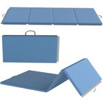 HOMCOM Tapis de gym yoga fitness pliable - poignée - revêtement synthétique - bleu