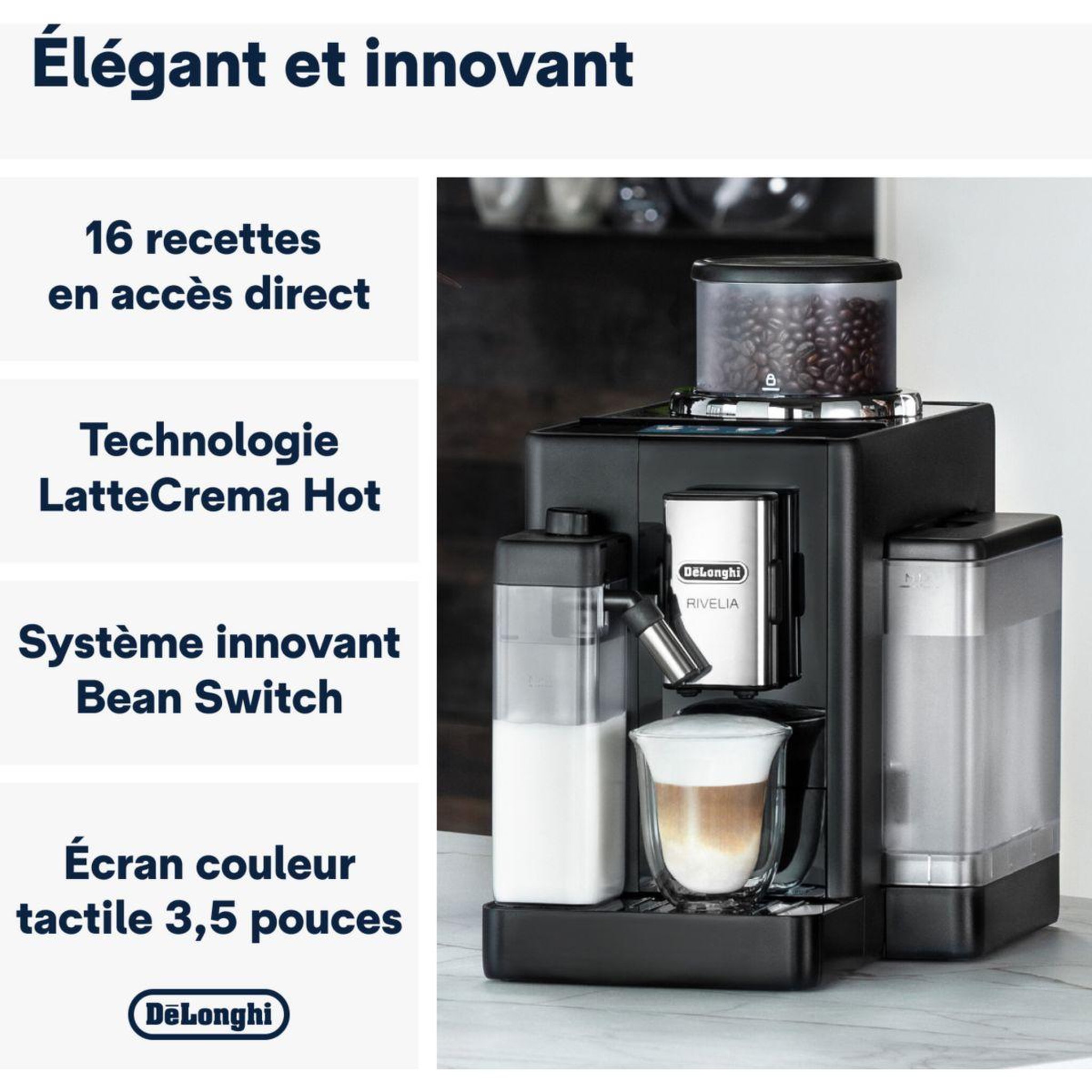 Voir la diapositive 2 : DELONGHI Expresso broyeur feb4455.b rivelia latte noire