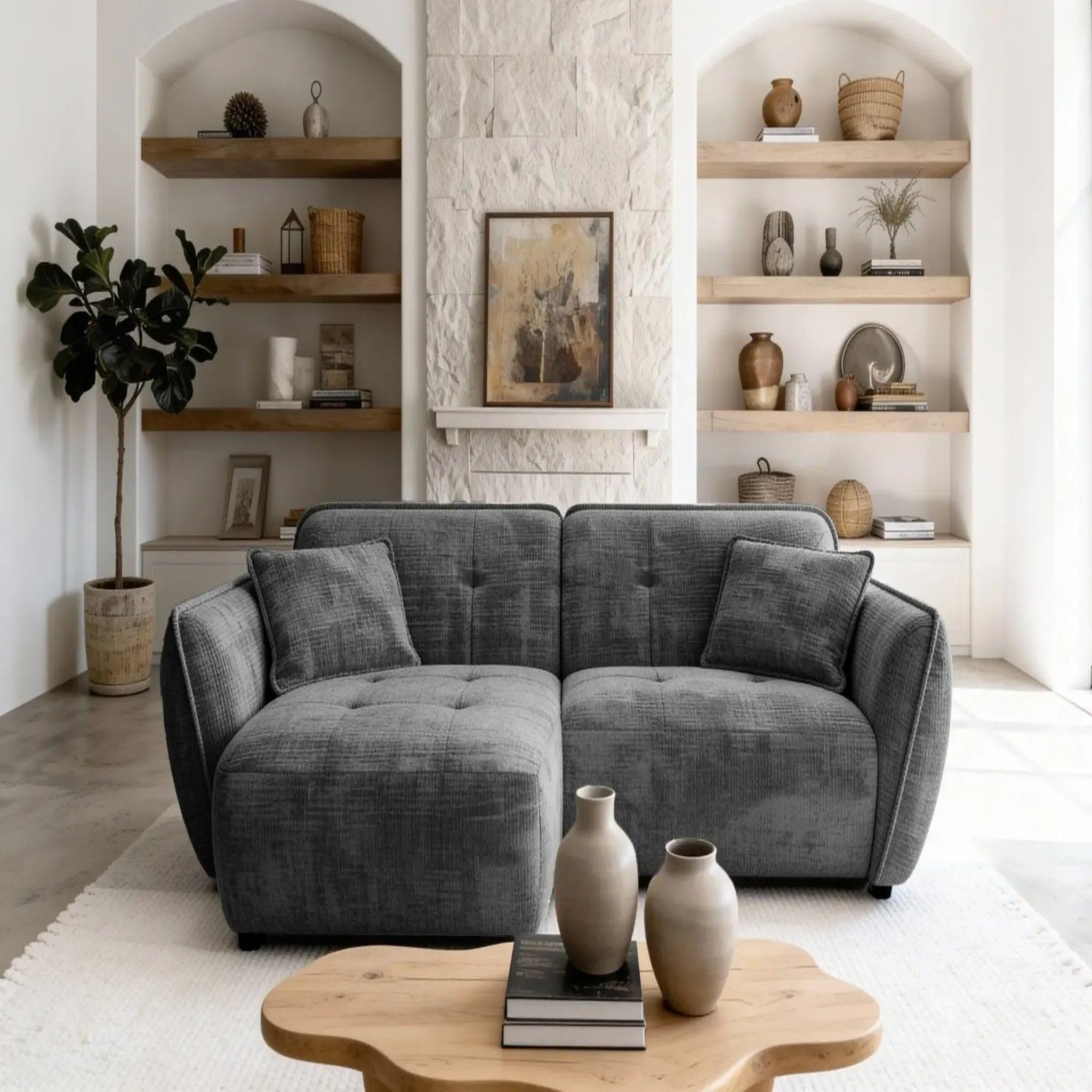 Voir la diapositive 3 : CASANOVA PARIS Mona - canapé d'angle tissu chenille 4 places droit
