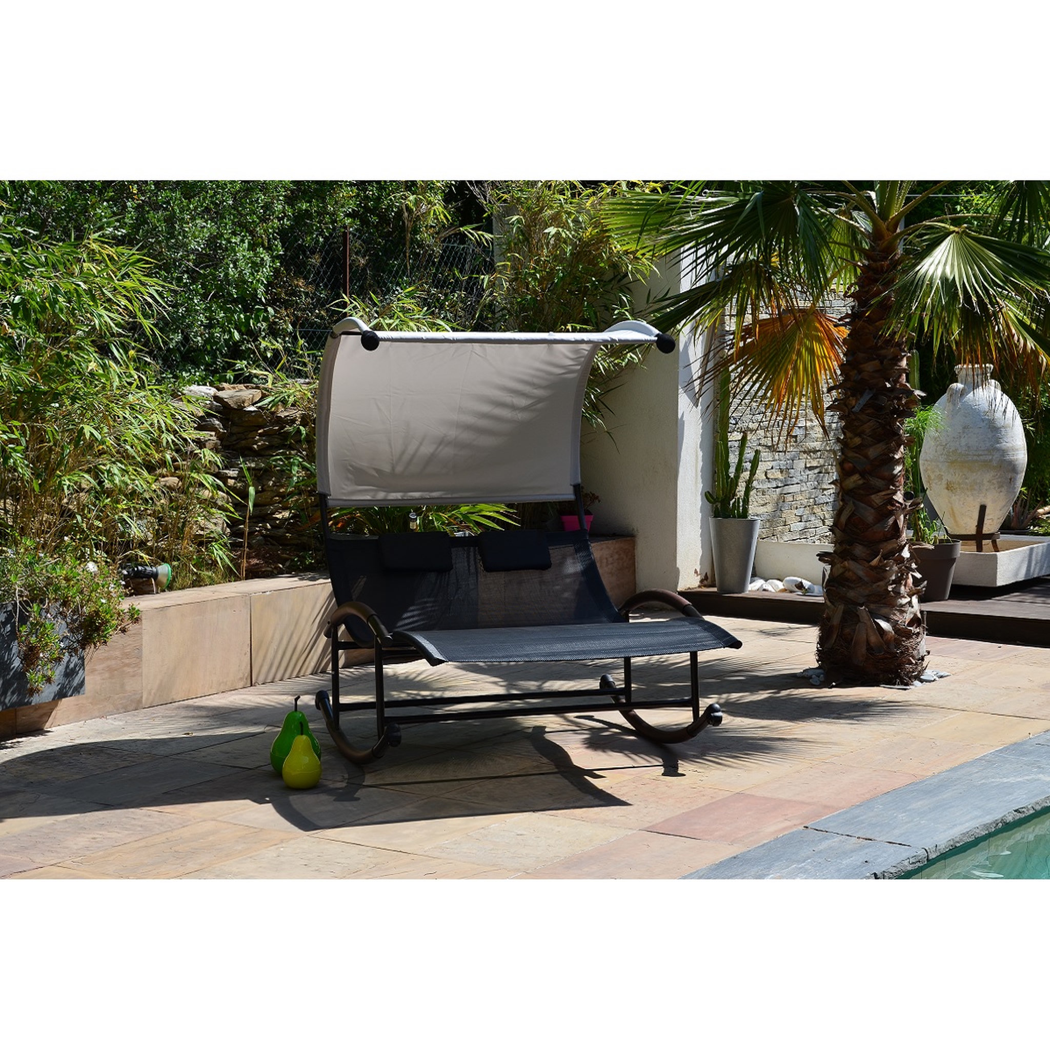 Voir la diapositive 2 : Balancelle de jardin - Acier et polyester - Gris - WELNESS