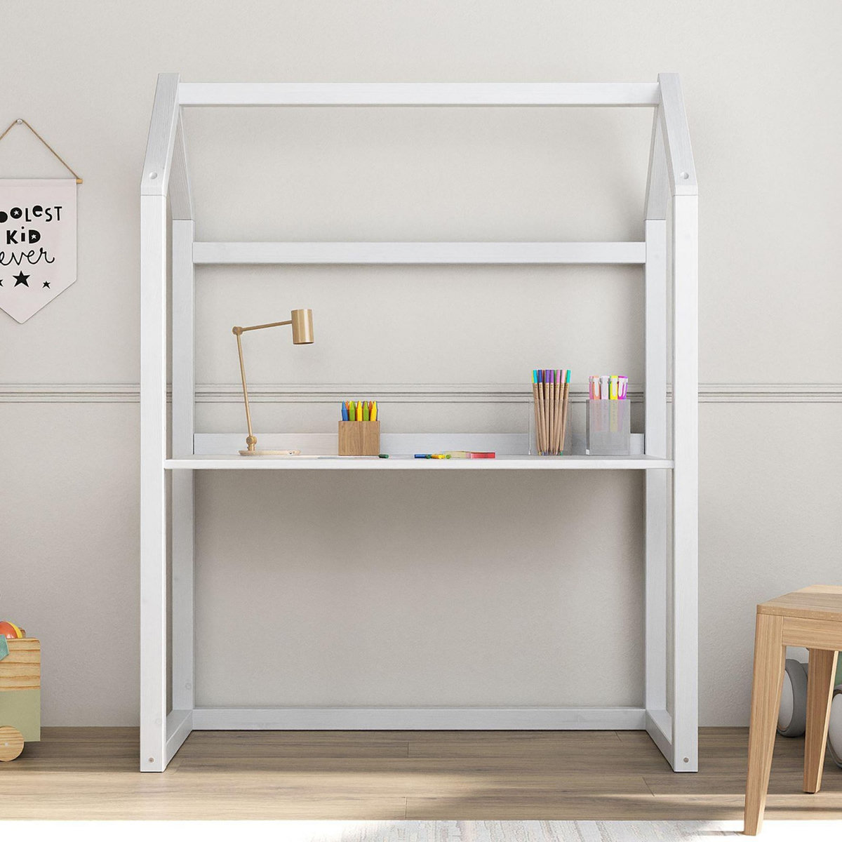 IDIMEX Bureau enfant évolutif TINA en forme de maison, en pin massif