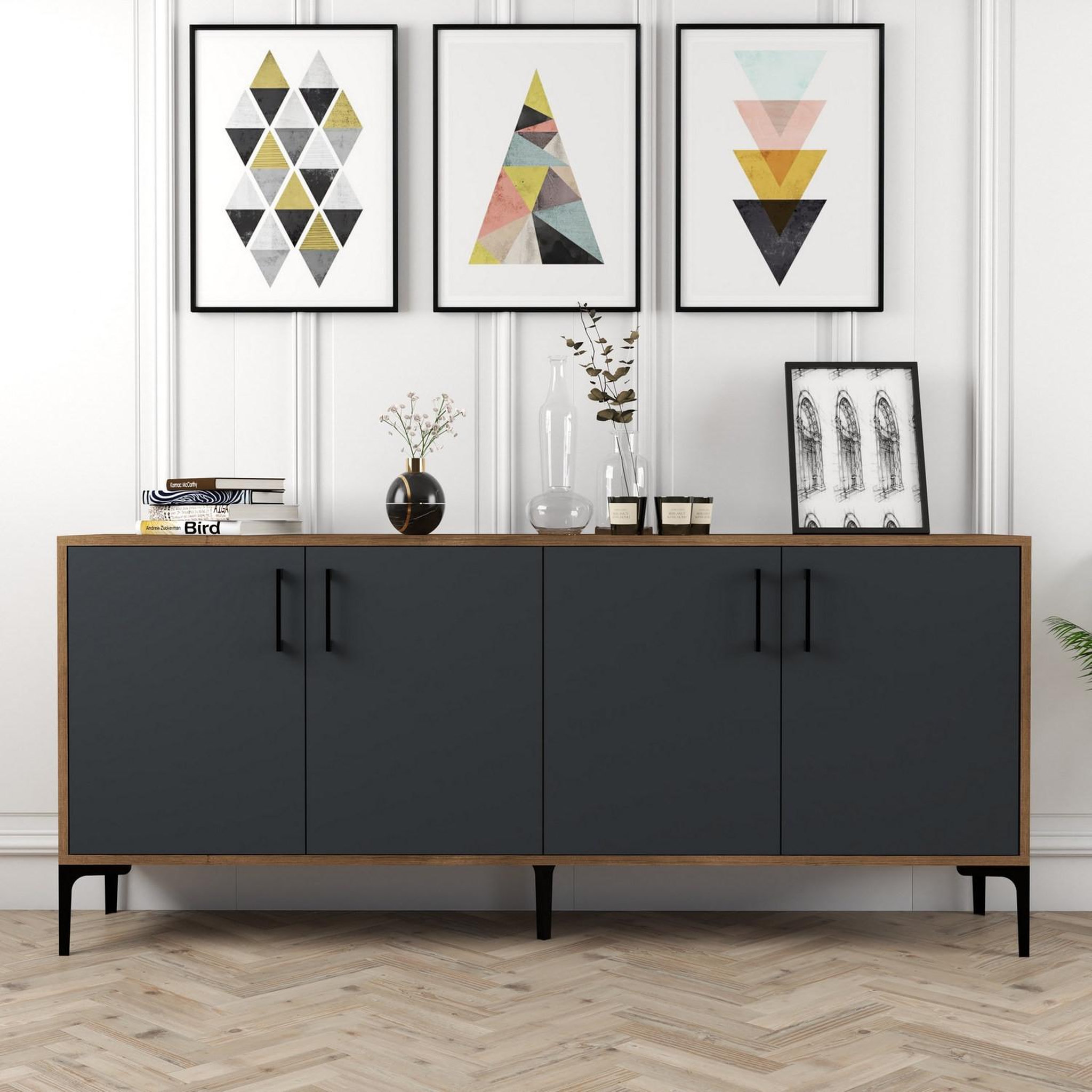 Voir la diapositive 2 : Habitat et Jardin Buffet en bois  Kiev  - 180 x 35 x 78 cm - Gris anthracite
