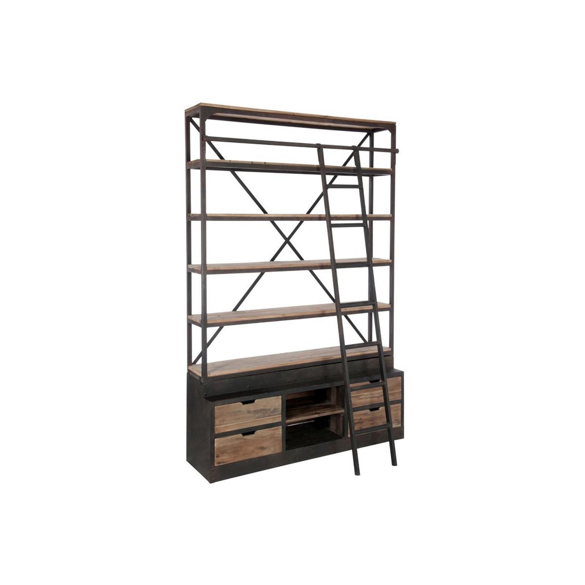 J-LINE Etagère 4 Niveaux  Echelle  243cm Naturel & Noir