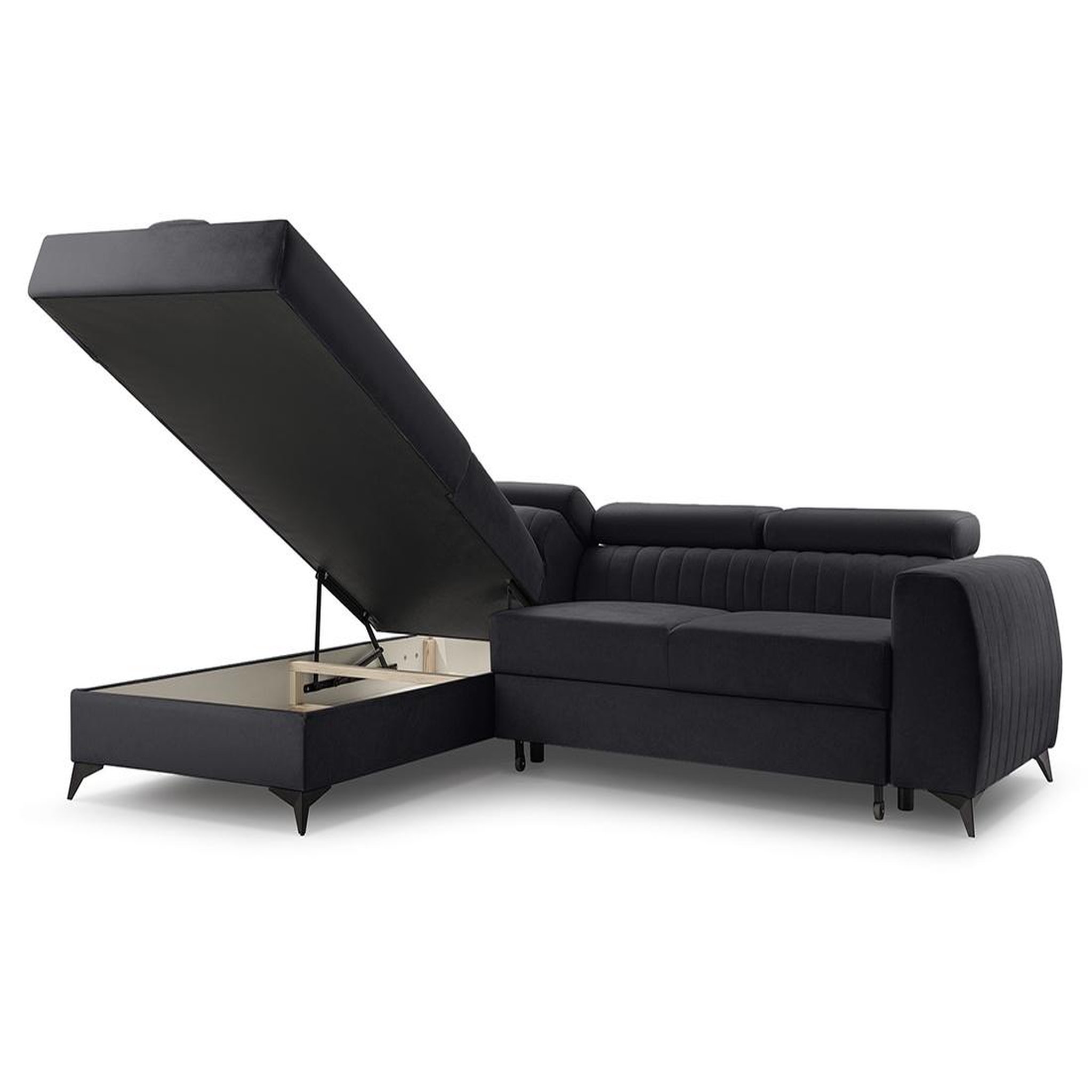 Voir la diapositive 4 : BEST MOBILIER Aneta - canapé d'angle gauche 5 places - convertible avec coffre et têtières - en velours