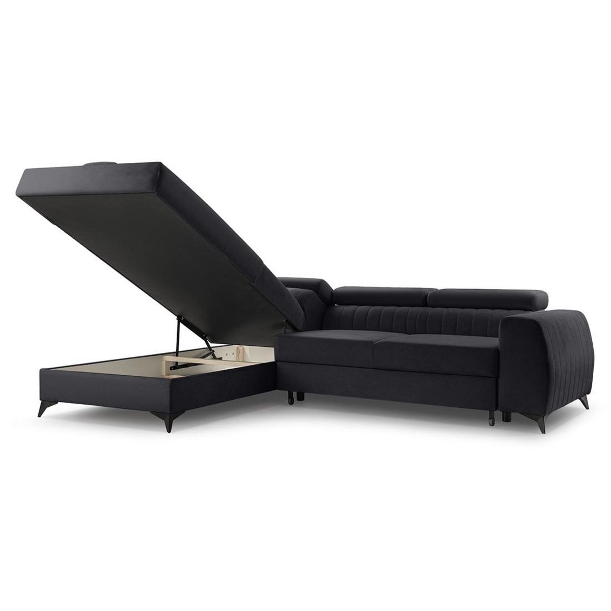 BEST MOBILIER Aneta - canapé d'angle gauche 5 places - convertible avec coffre et têtières - en velours