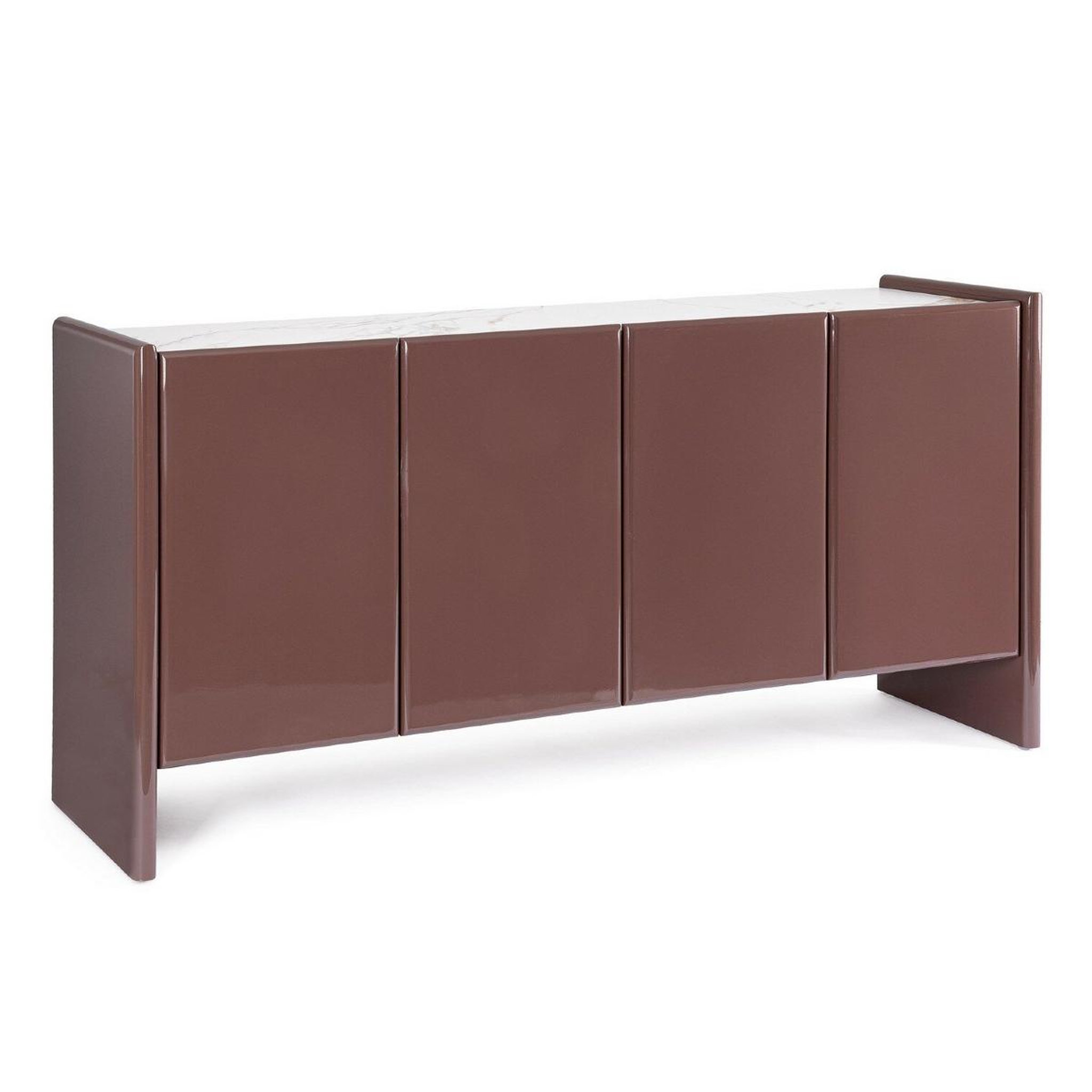 JLC KREATION Buffet design 4 portes marron brique laqué 170 cm emeralda
