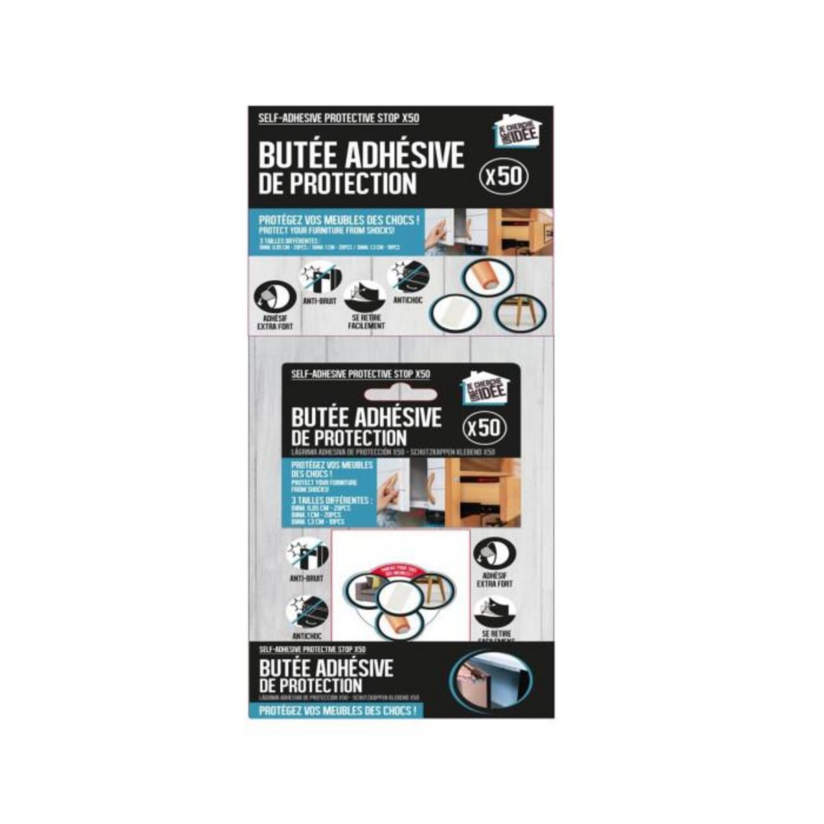 Paris Prix Lot de 50 Butées Adhésives  Pro  13cm Transparent