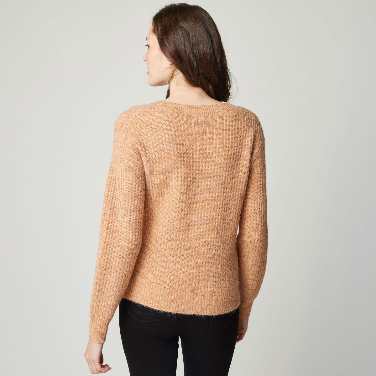 INEXTENSO Pull col v en maille marron femme