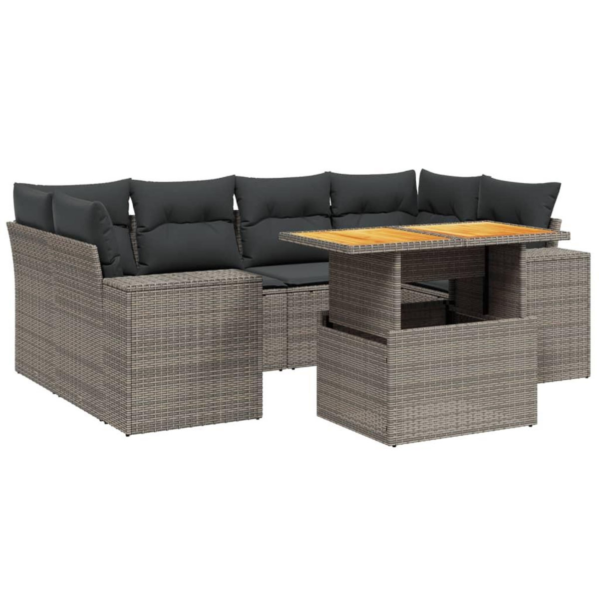 VIDAXL Salon de jardin avec coussins 7 pcs gris resine tressee