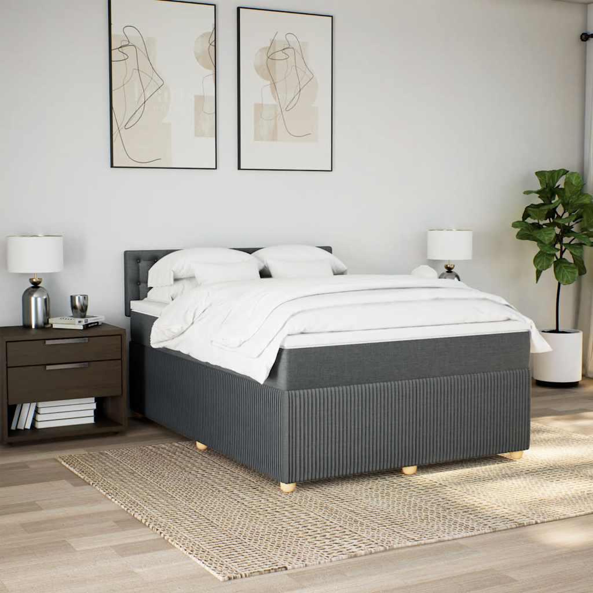 Voir la diapositive 3 : VIDAXL Sommier a lattes de lit avec matelas Gris fonce 160x200cm Tissu